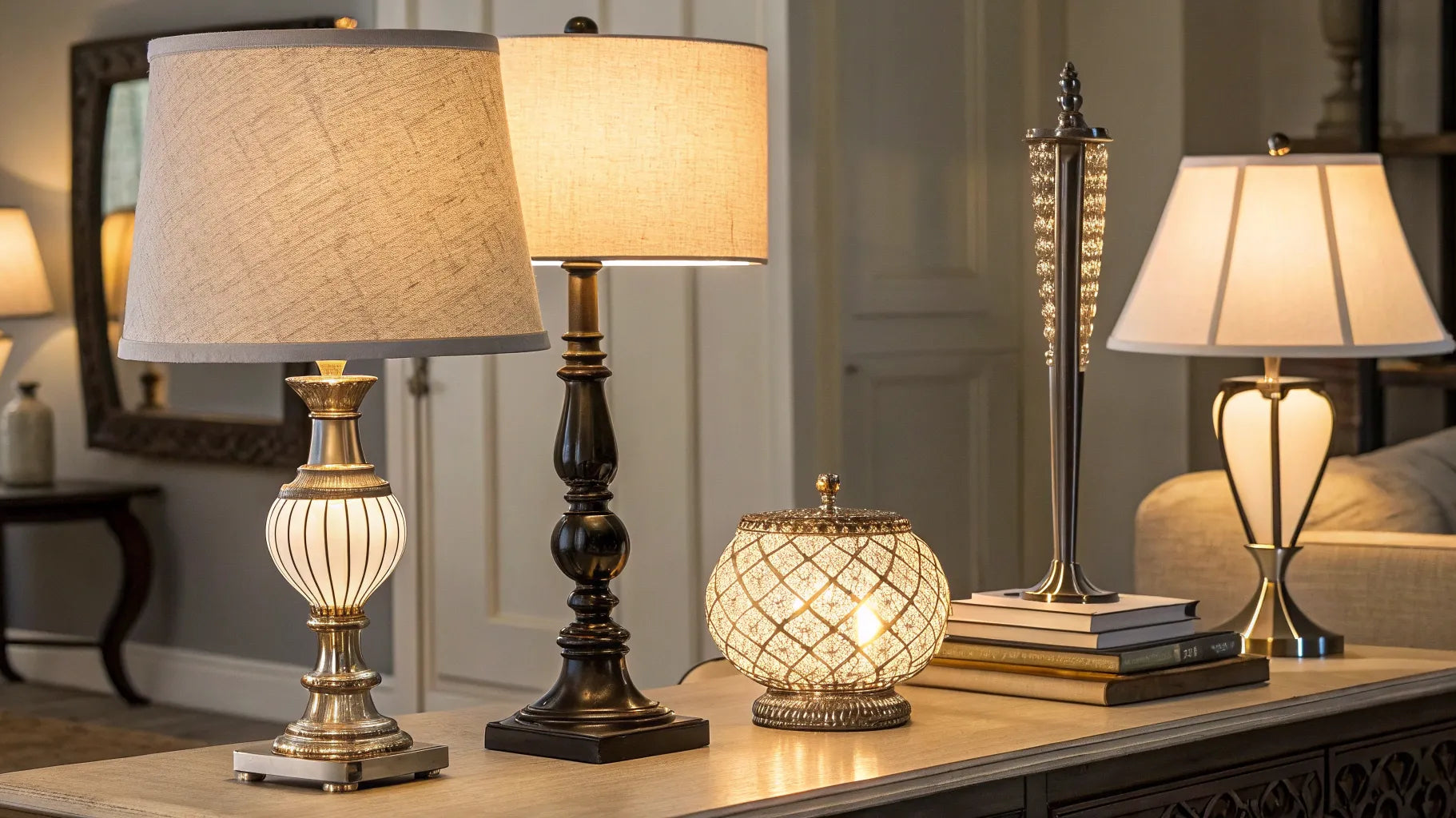A variety of modern, battery operated desk lamps in different styles.