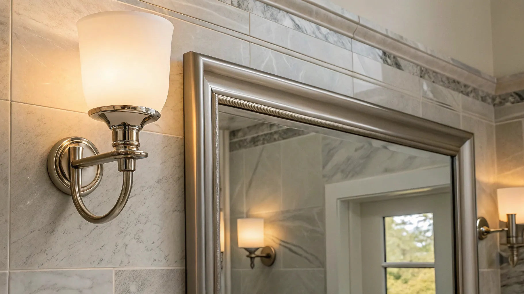 Bathroom wall lights brighten a modern space.