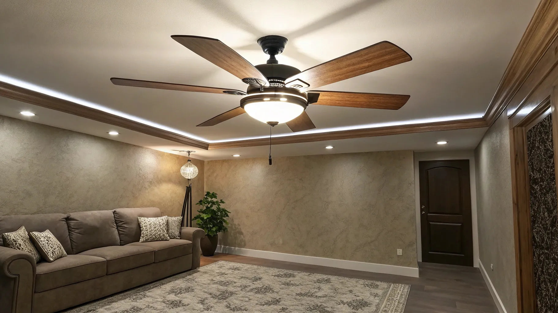 Compact ceiling fan with light for small spaces.
