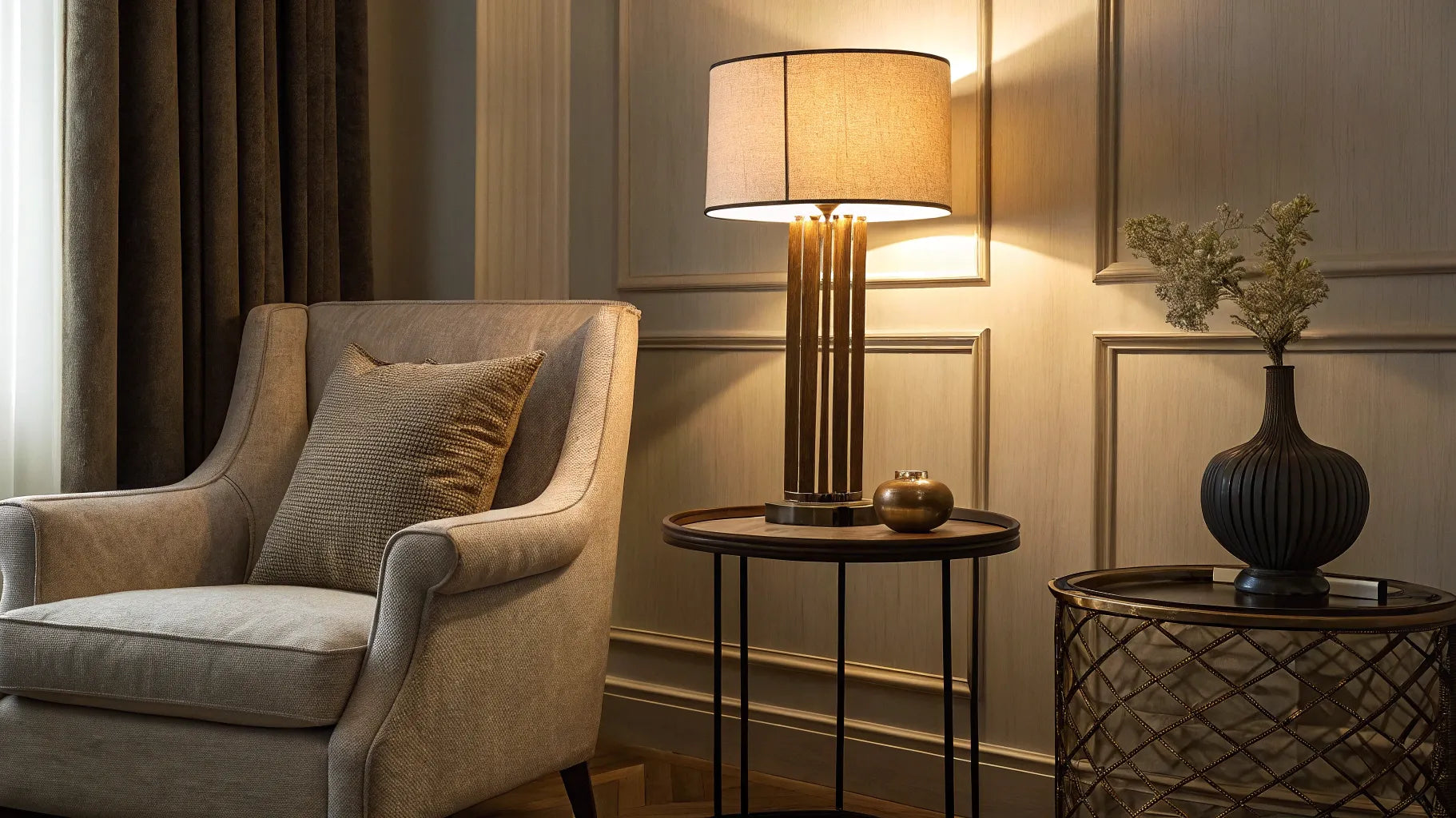 Dimmable table lamp providing soft light.