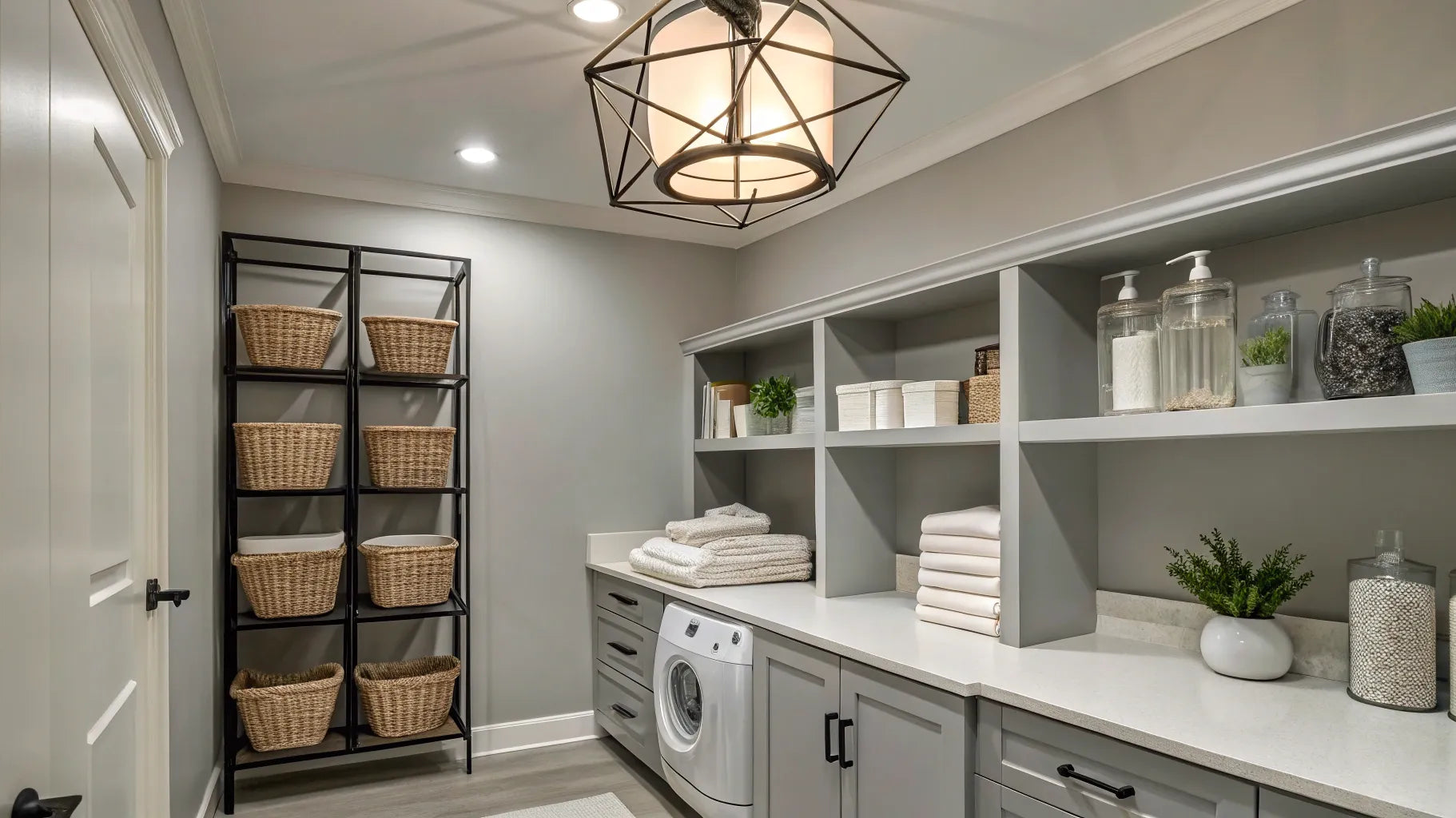Bright utility room light fixture.