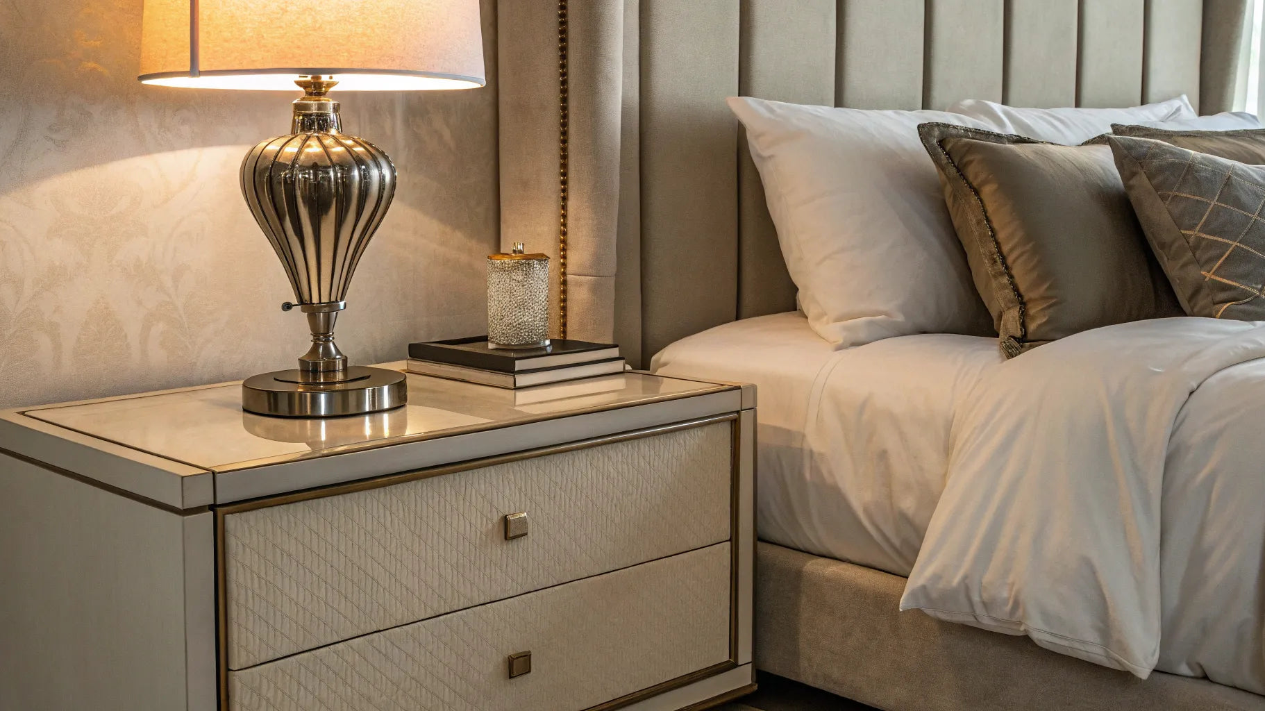 Stylish table lamp on a bedside table.