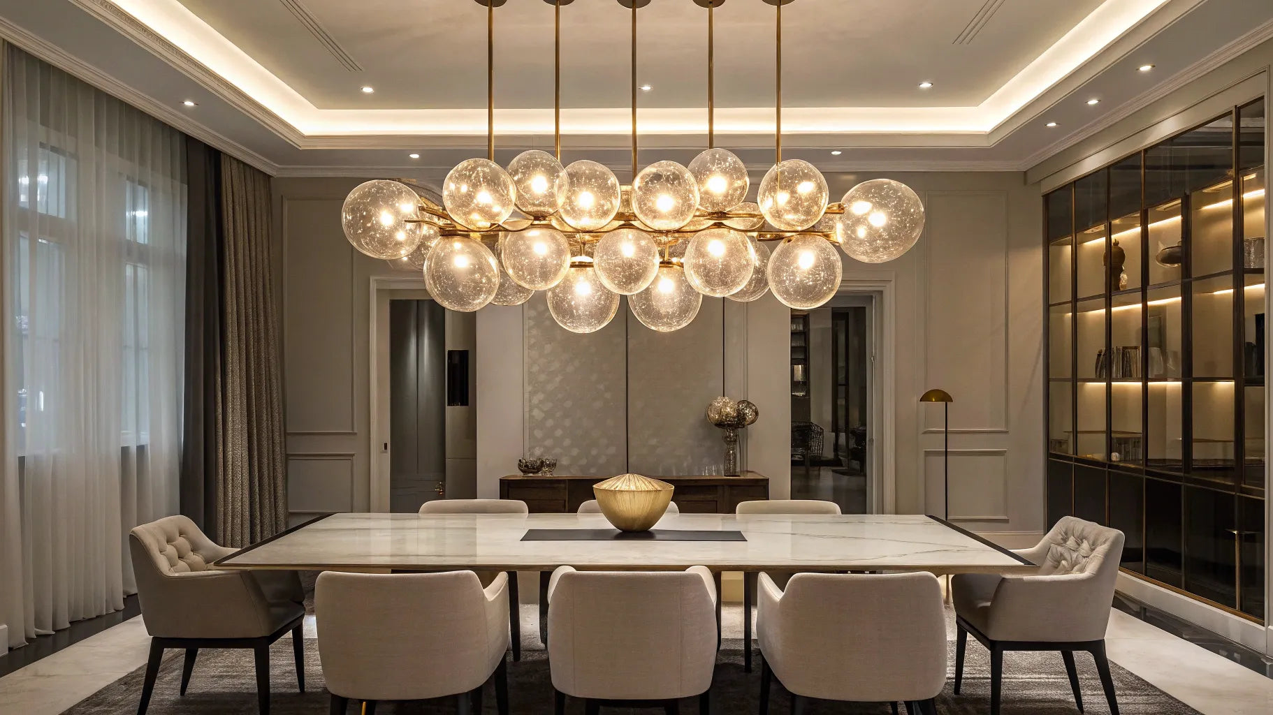 Large multi-light pendant with glass globes.