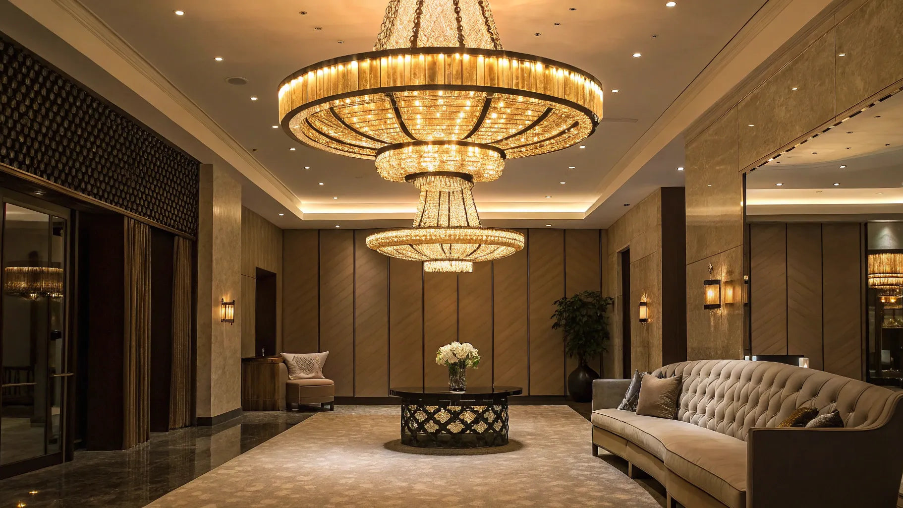Chandelier bulbs illuminate a grand chandelier.