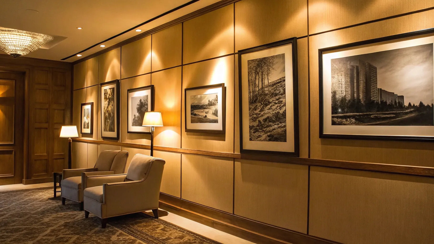LED picture light illuminating artwork in a frame.