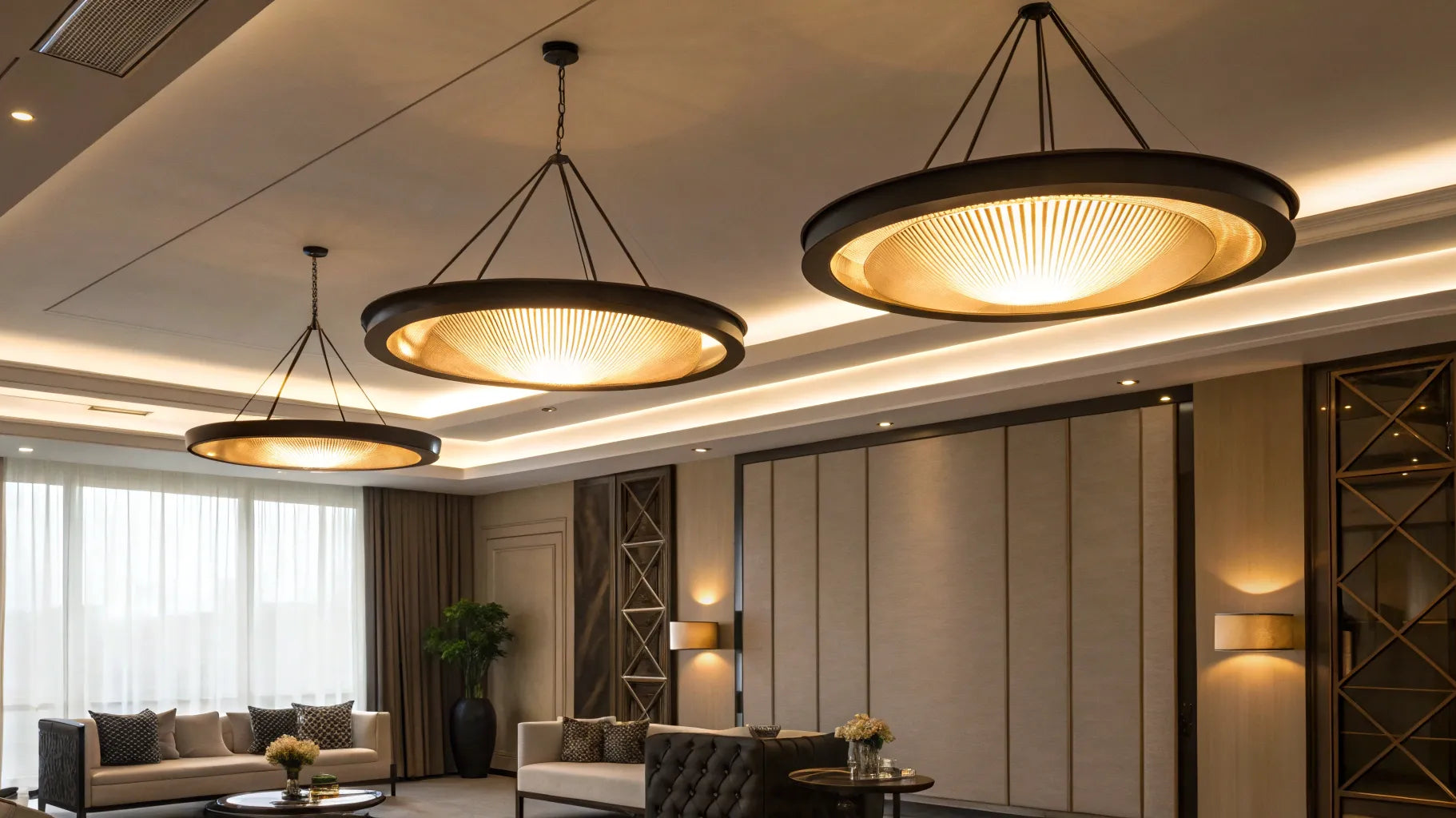Stylish pendant lights illuminate a contemporary space.