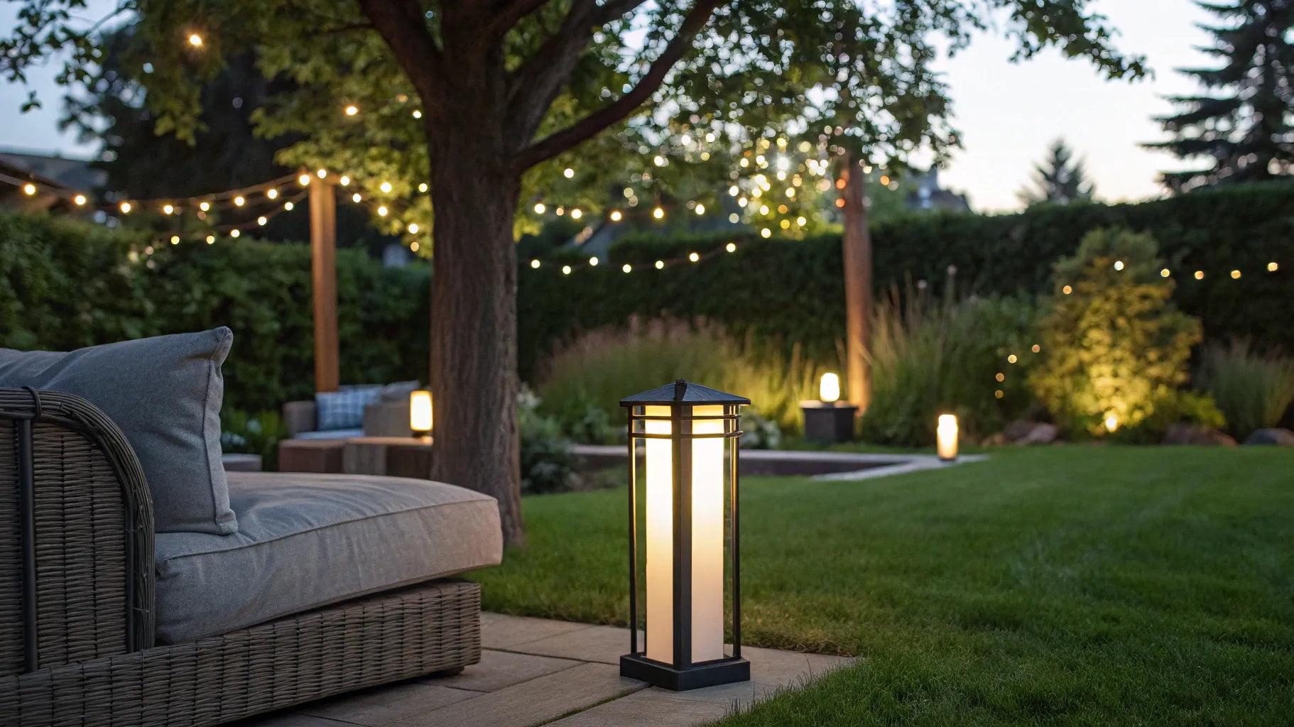 Thermacell lantern providing gentle light on a patio.