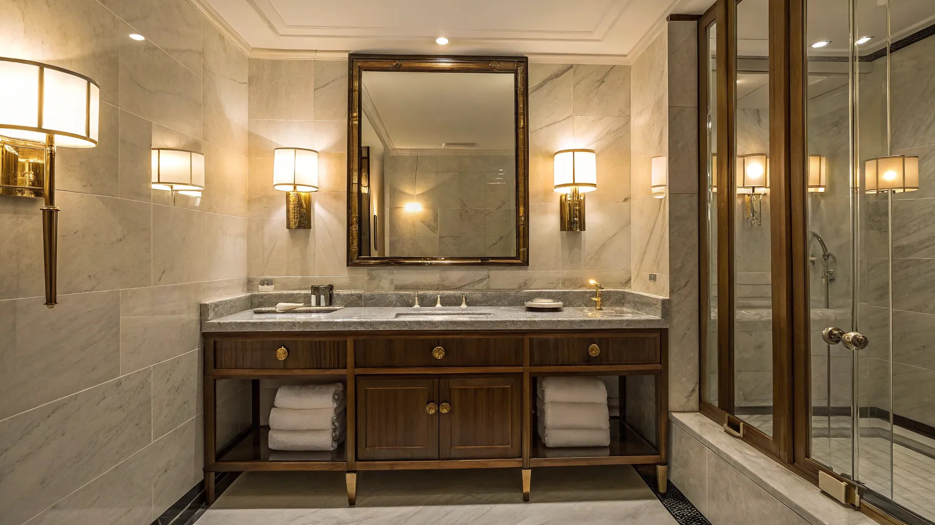 Bathroom vanity lights mounted at the ideal height.