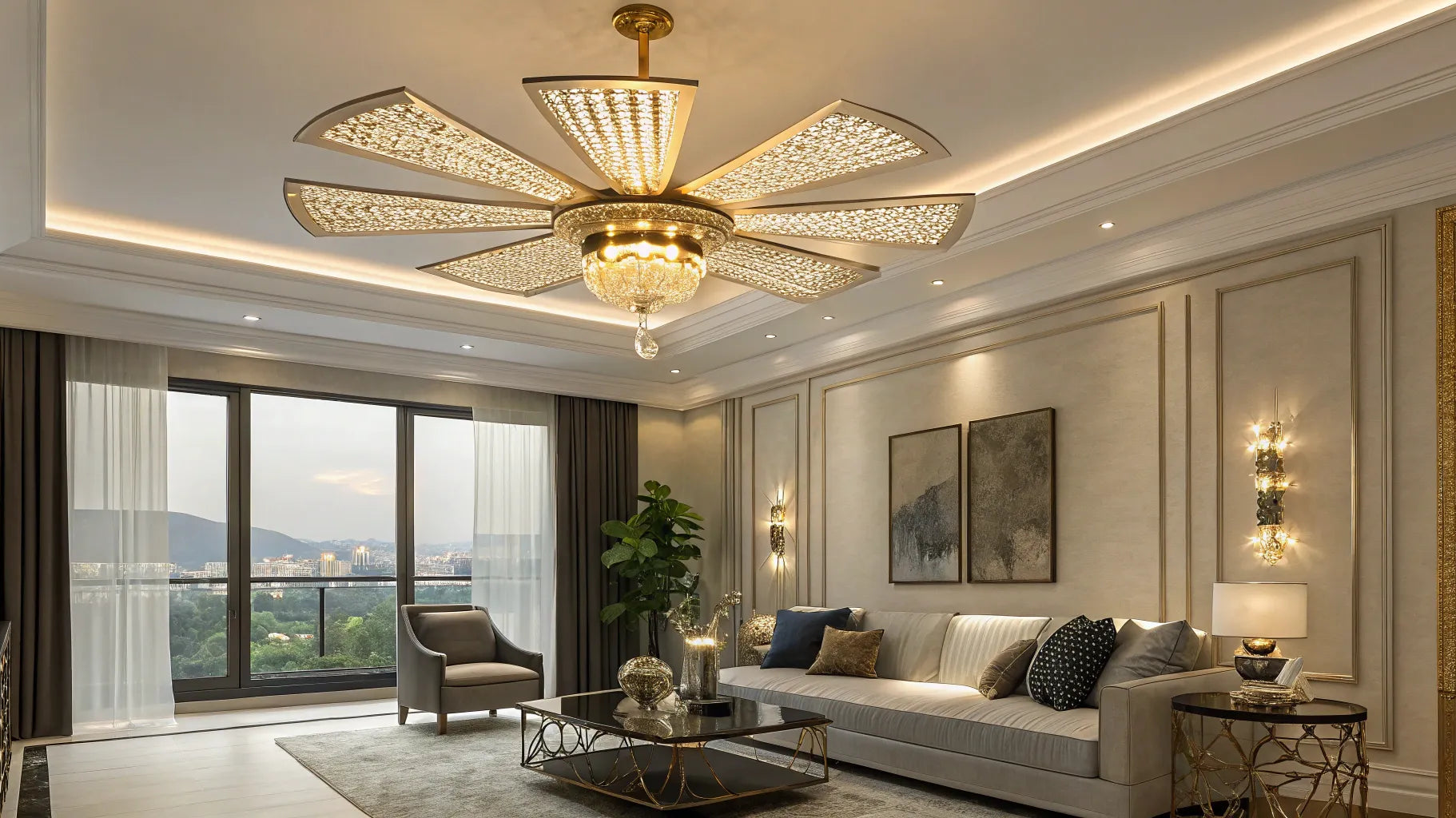 Ceiling fan with lights.