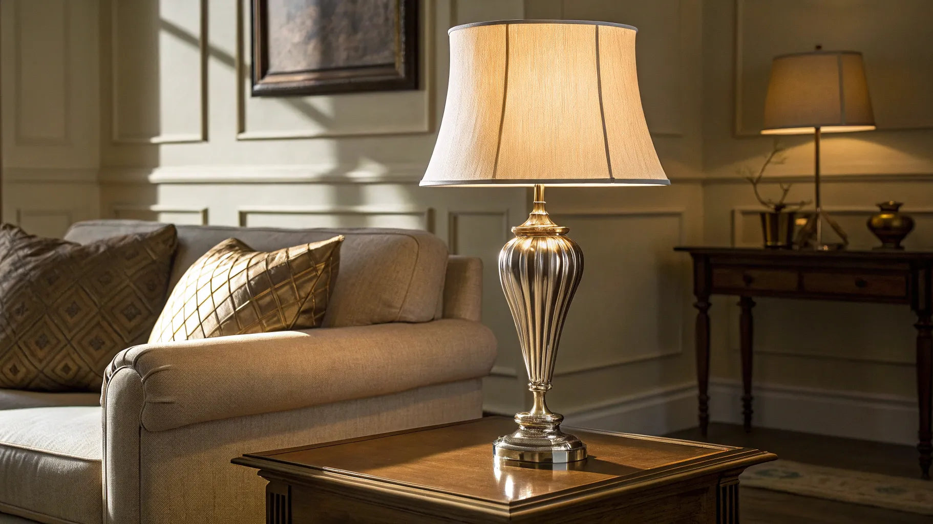 Stylish base table lamp on side table.
