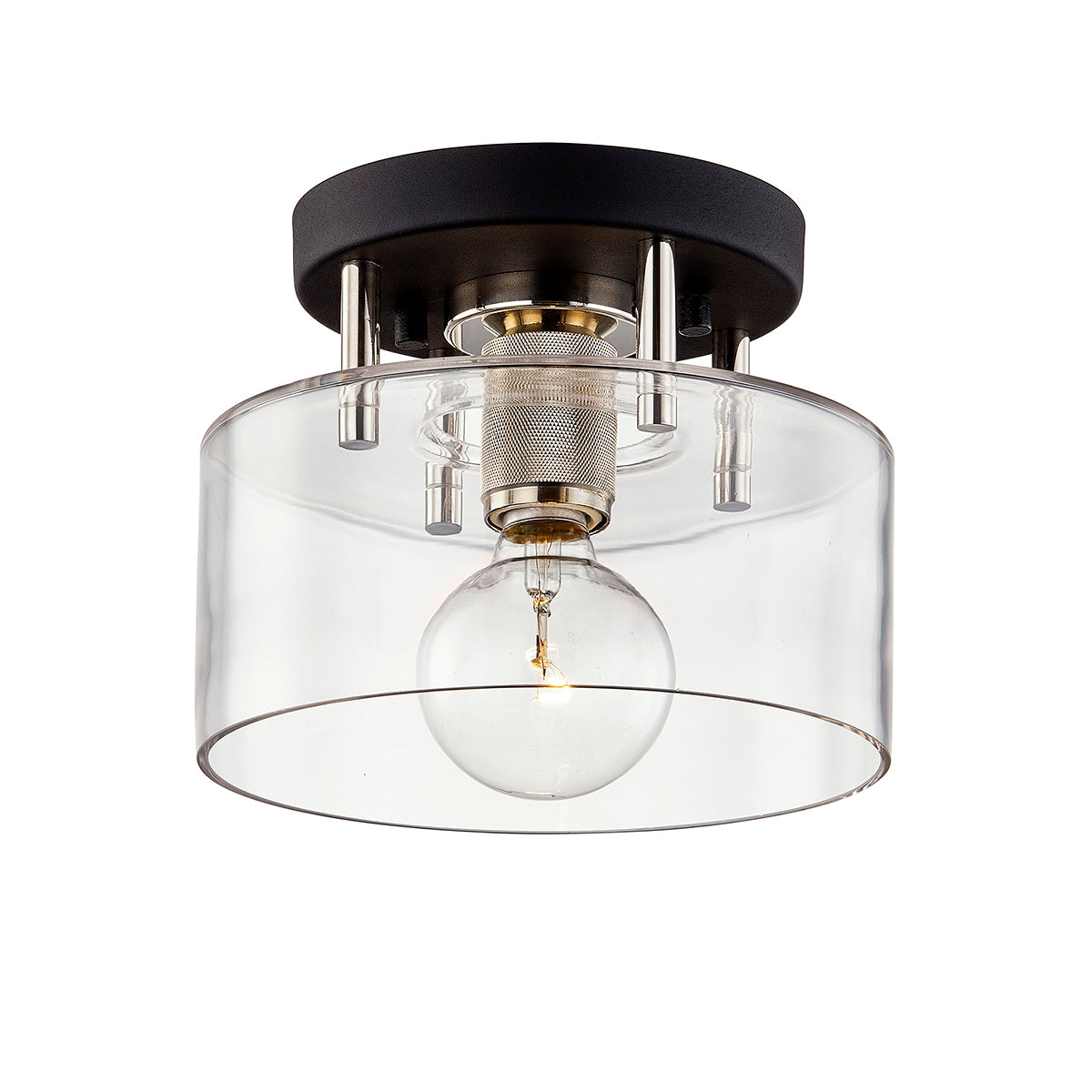 Troy Lighting Canada - C7550-TBK/PN - One Light Semi-Flush Mount - Bergamot Station - Textured Black & Polish Nickel