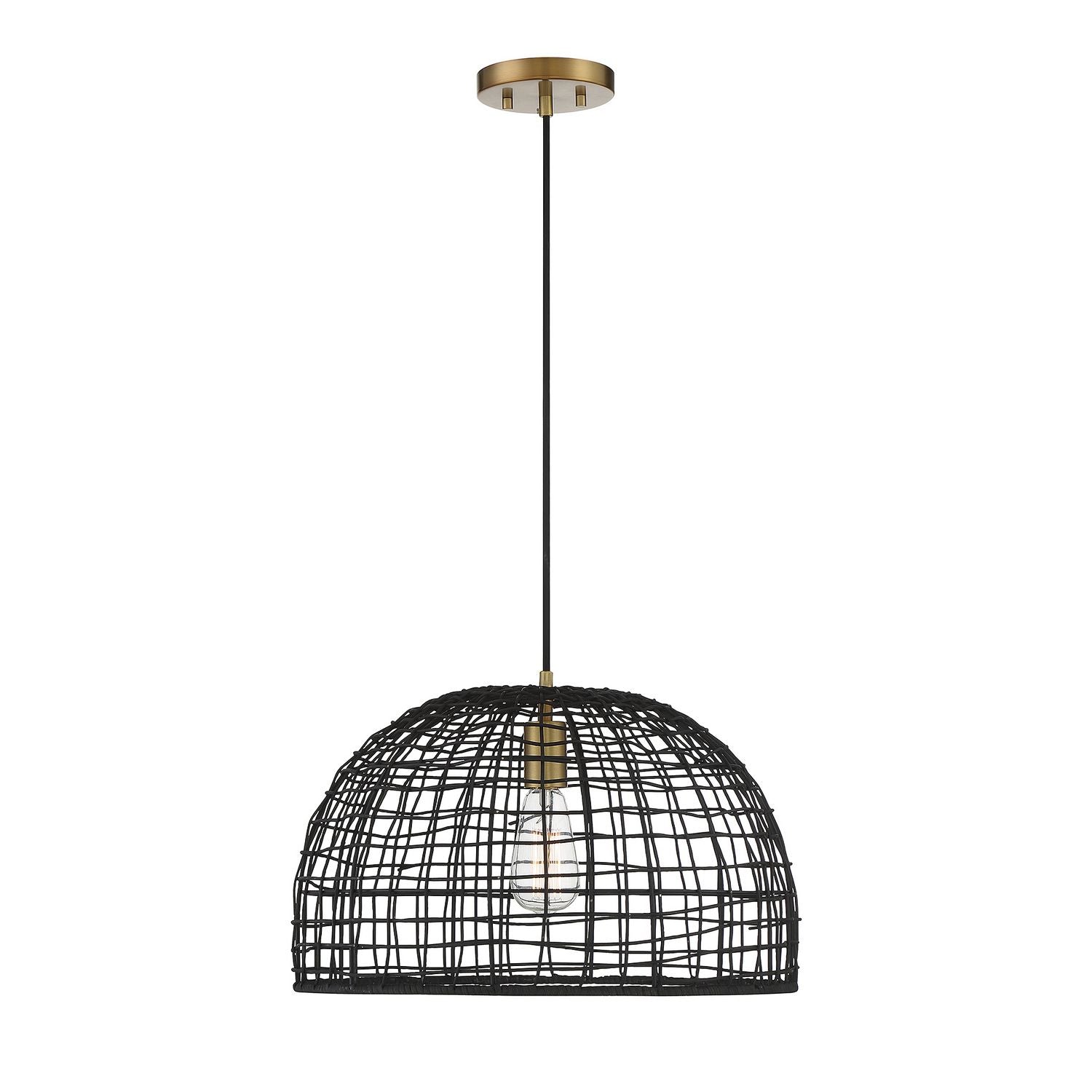 Meridian M70105BRNB One Light Pendant in Black with Natural Brass Accents