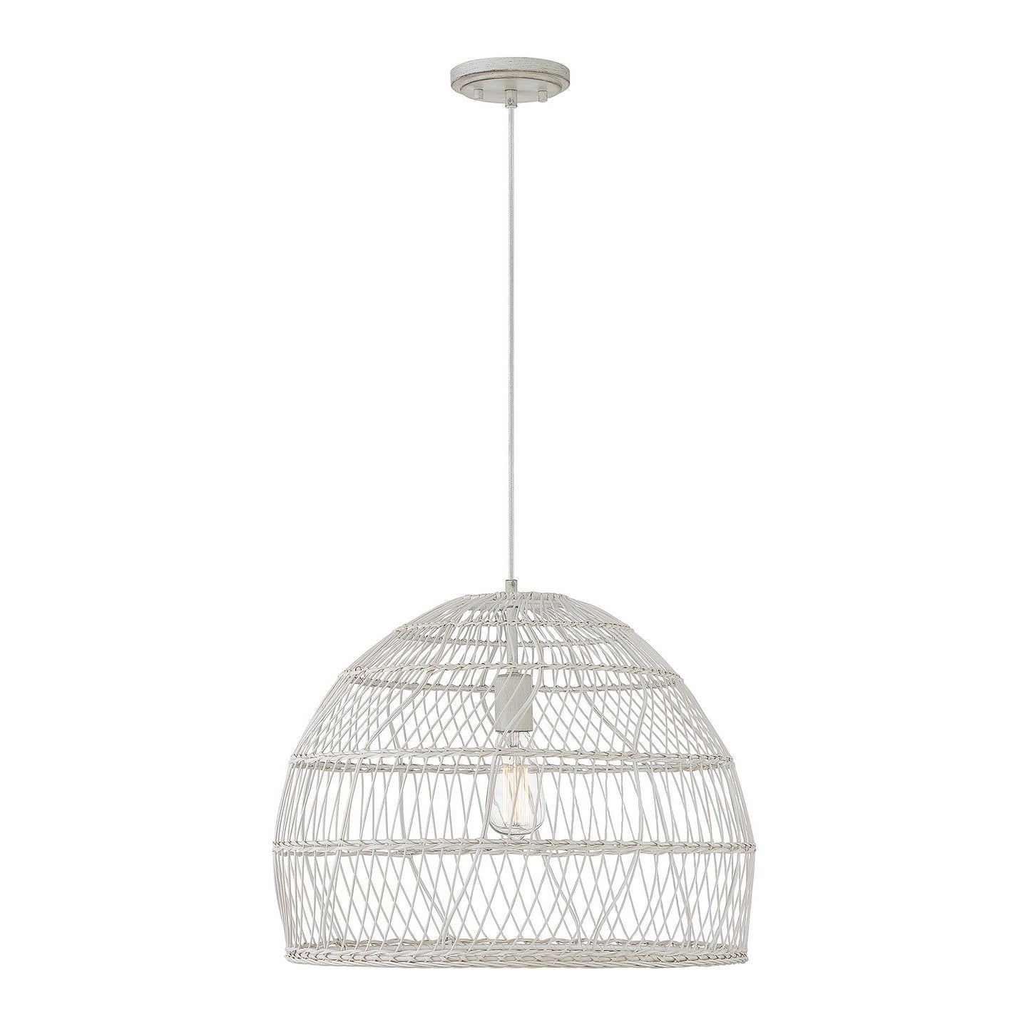 Meridian M70106WR One Light Pendant in White Rattan with a White Socket