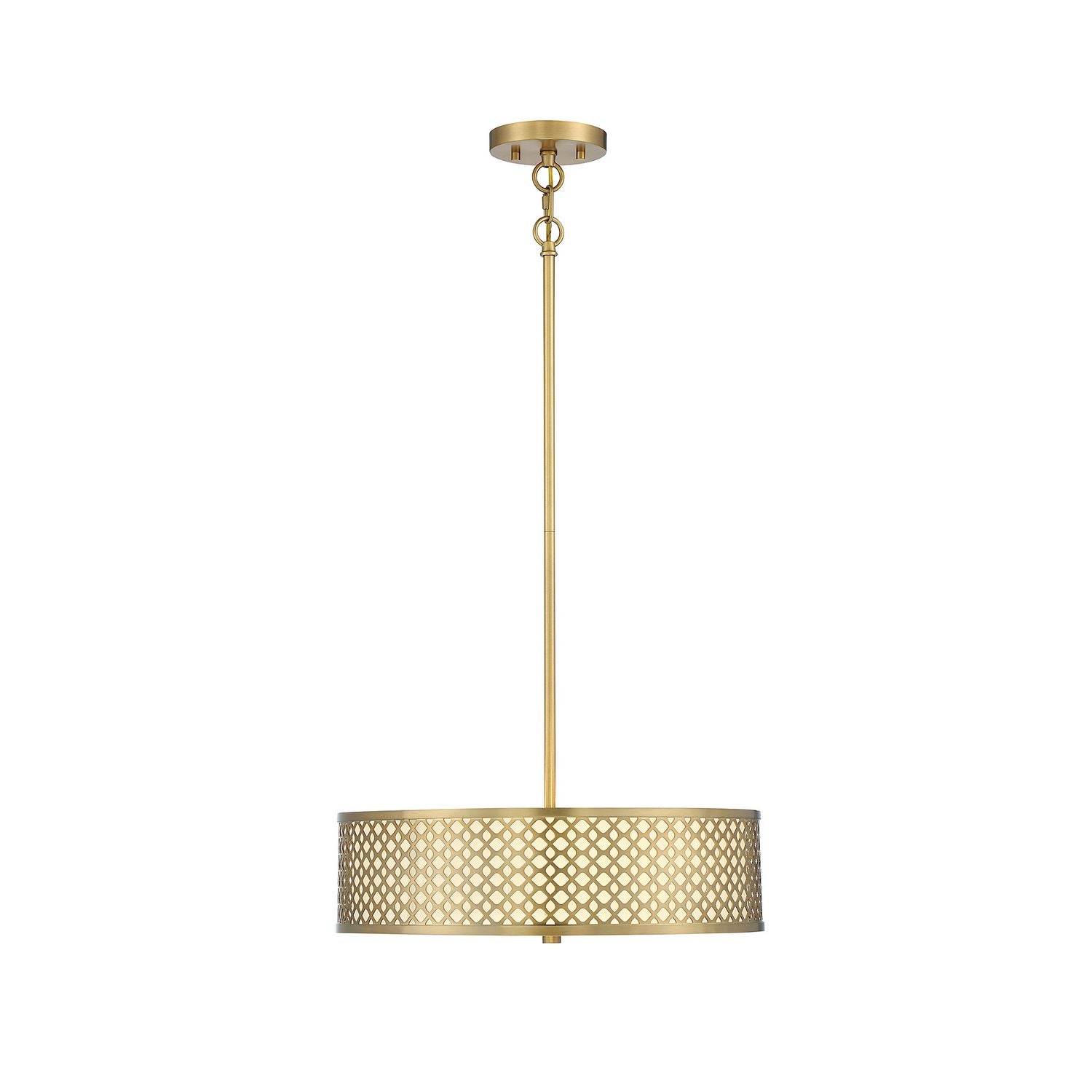 Meridian M70108NB Three Light Pendant in Natural Brass