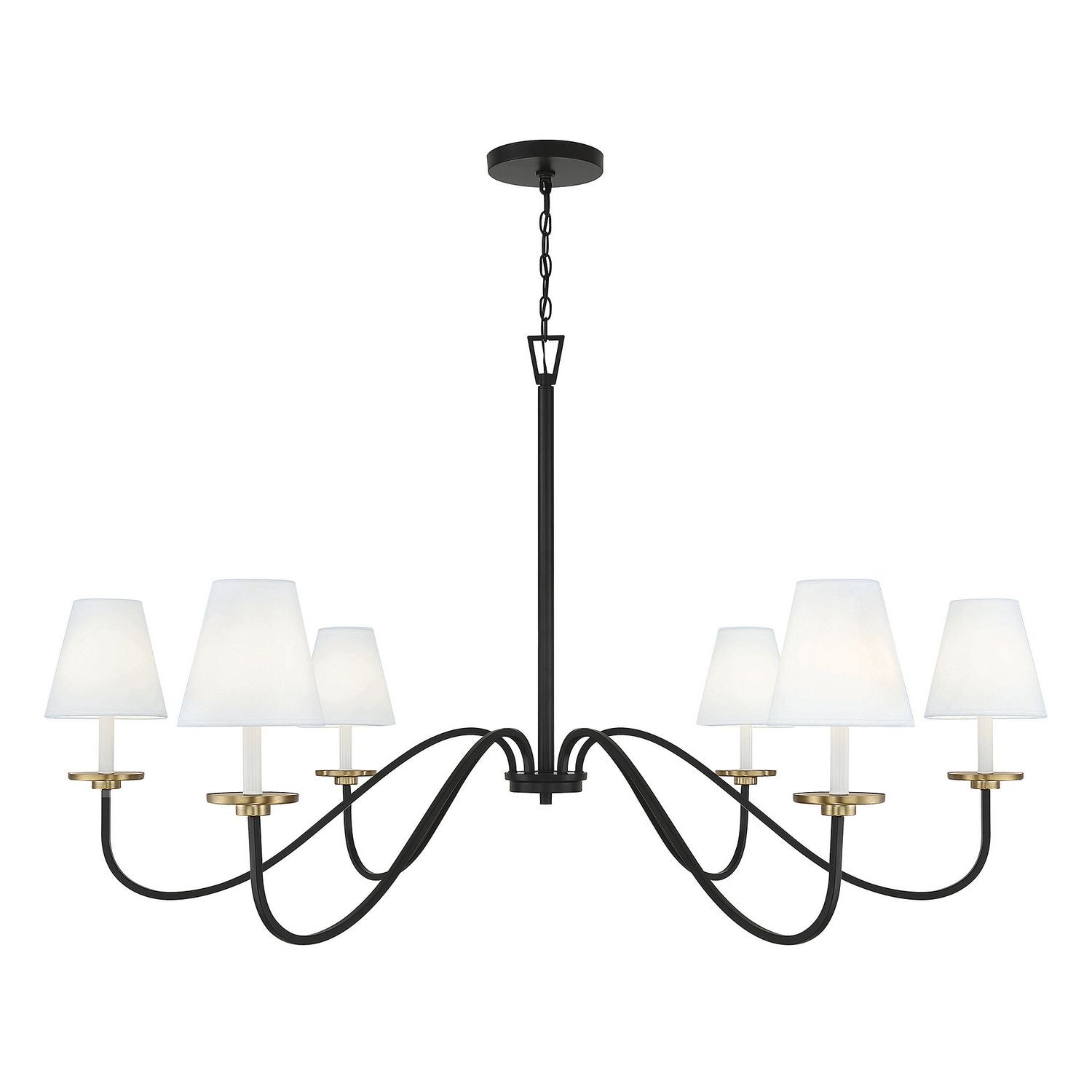 Meridian M100106BNB Six Light Chandelier in Black with Natural Brass Accents