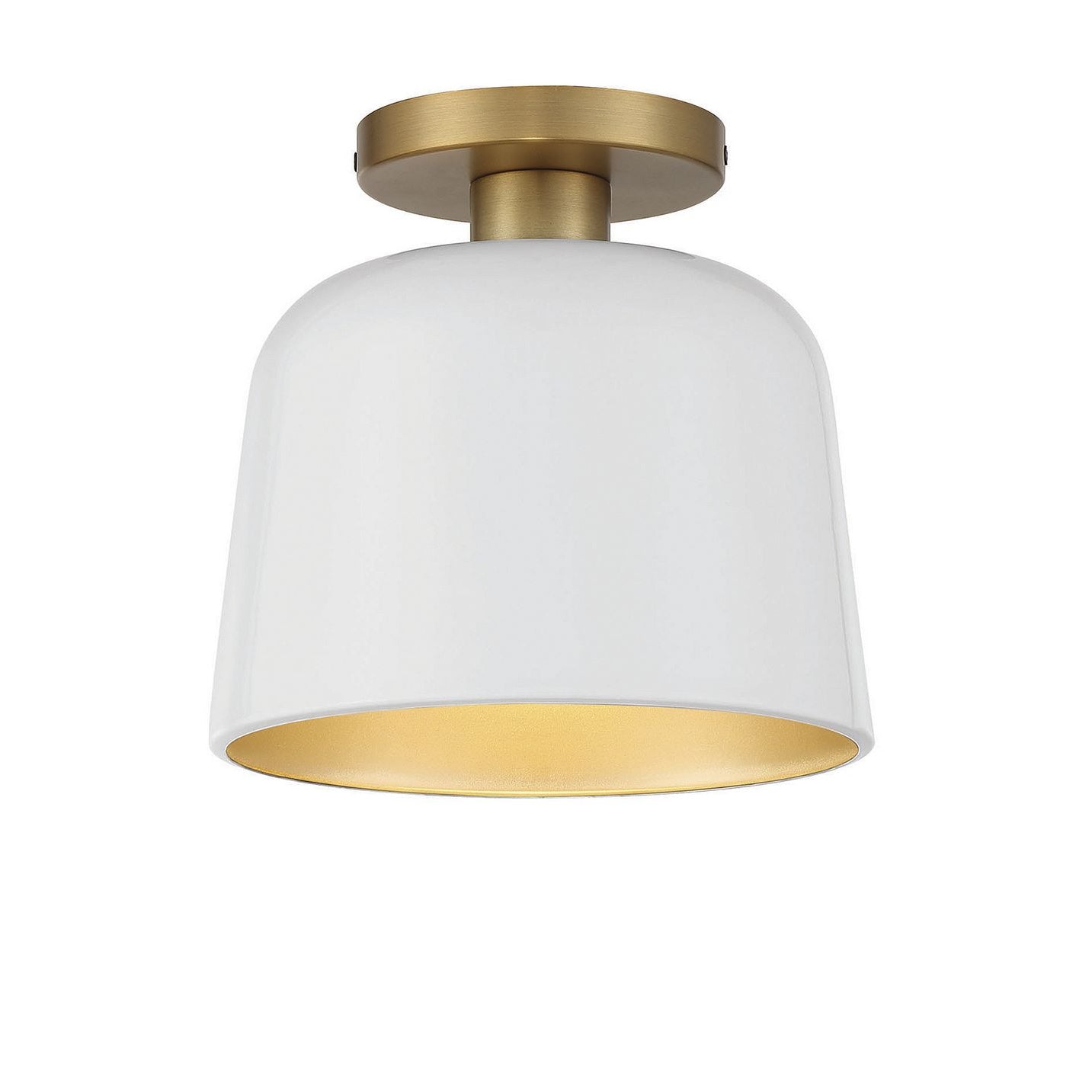 Meridian M60067WHNB One Light Flush Mount in White with Natural Brass