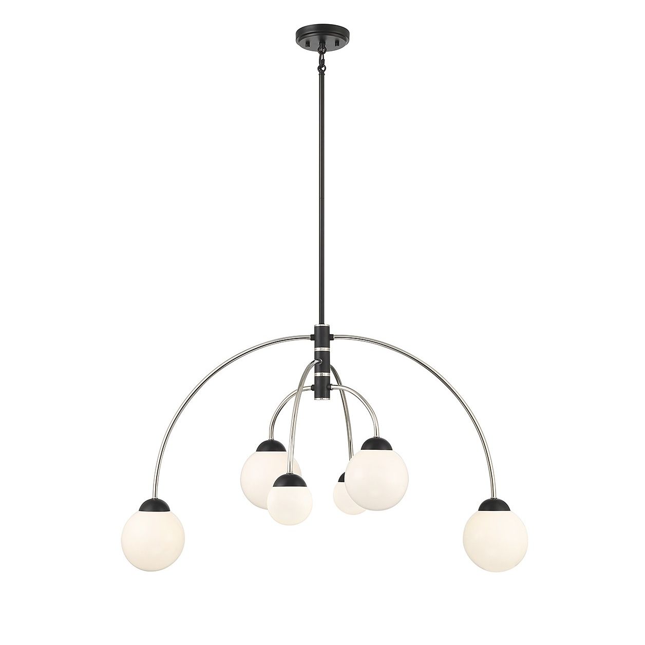 Meridian M100114MBKPN Six Light Chandelier in Matte Black with Polished Nickel