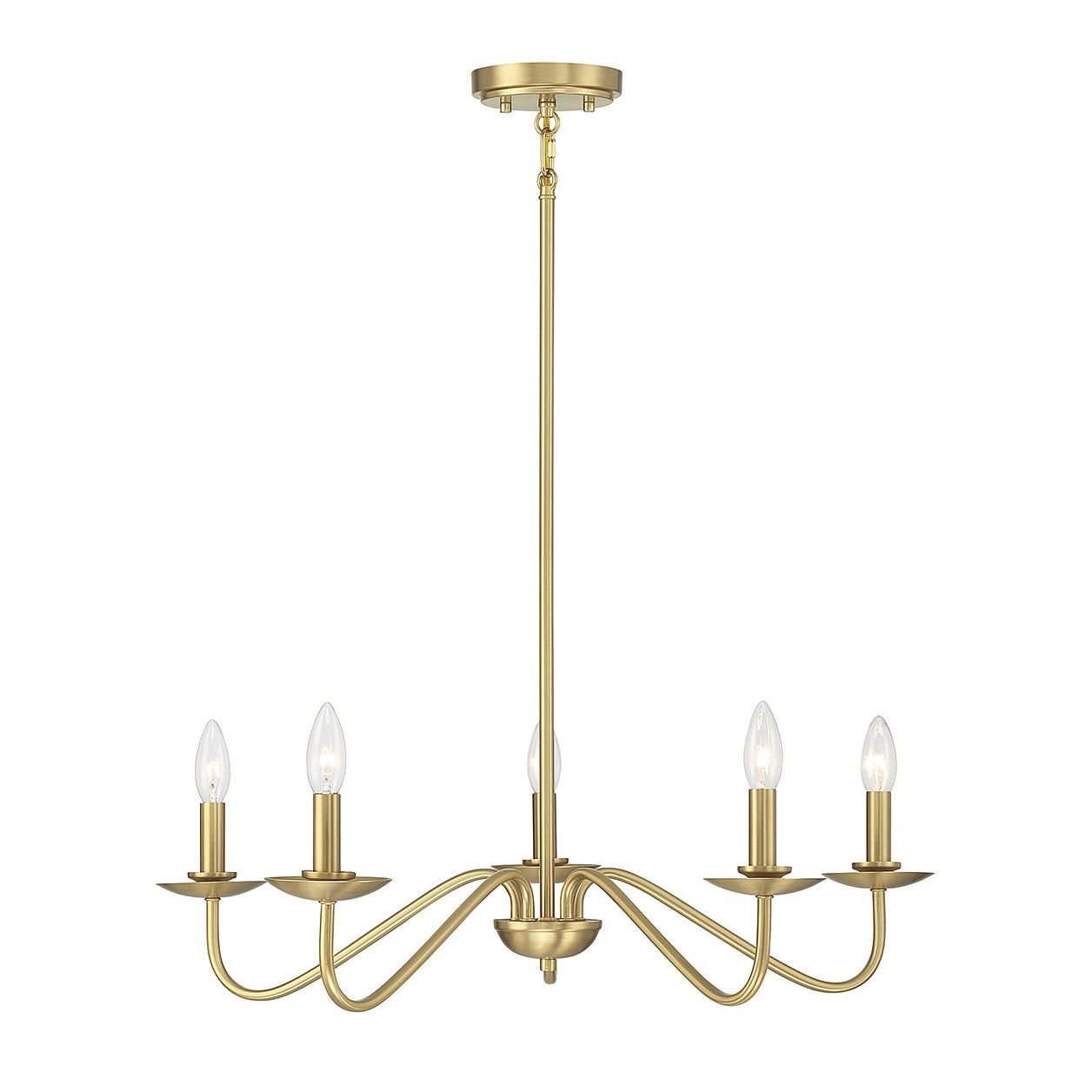 Meridian M100120NB Five Light Chandelier in Natural Brass