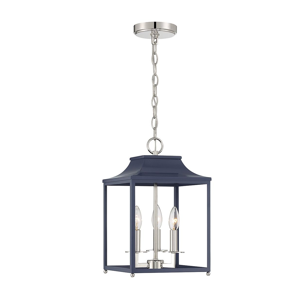 Meridian M30013NBLPN Three Light Pendant in Navy Blue with Polished Nickel