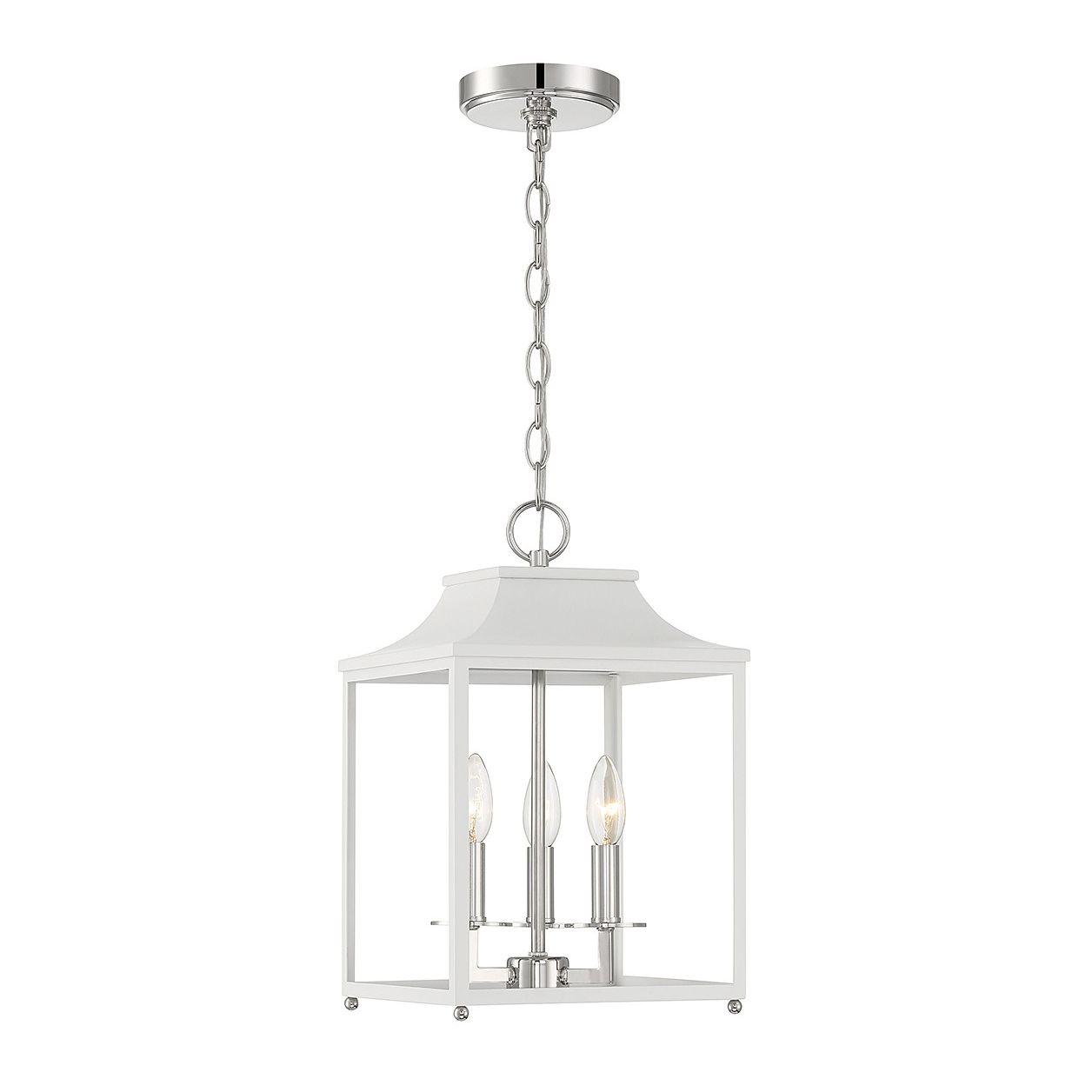 Meridian M30013WHPN Three Light Pendant in White with Polished Nickel