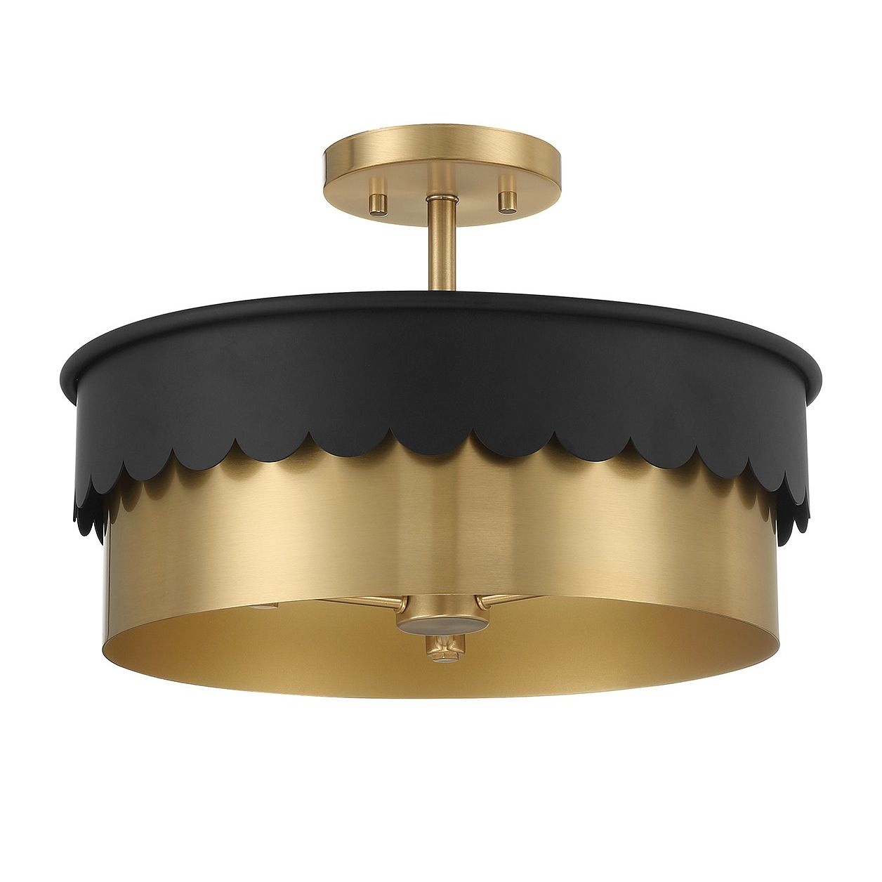 Meridian M60072MBKNB Three Light Semi-Flush Mount in Matte Black and Natural Brass