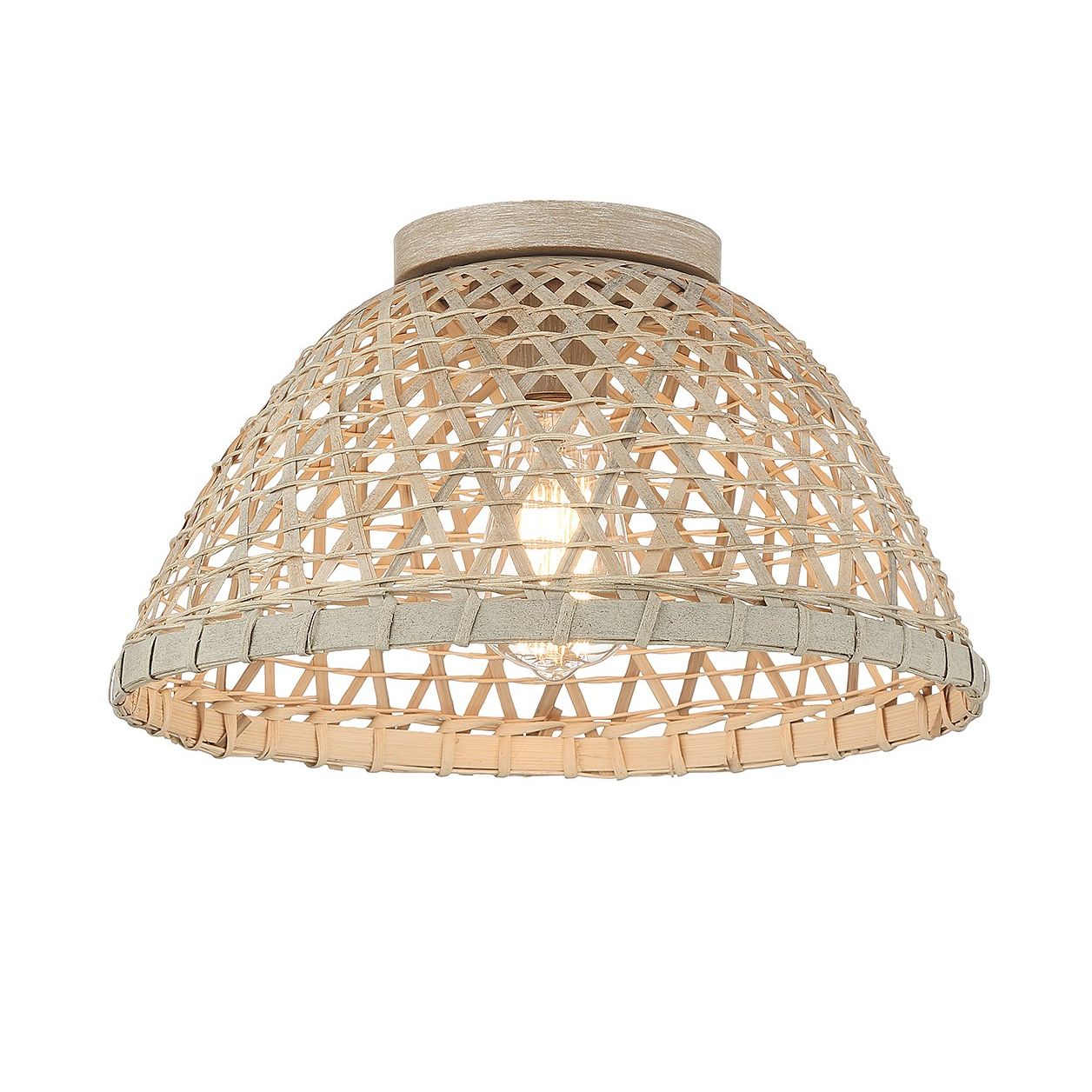 Meridian M60073NR One Light Flush Mount in Matte Black and Natural Rattan
