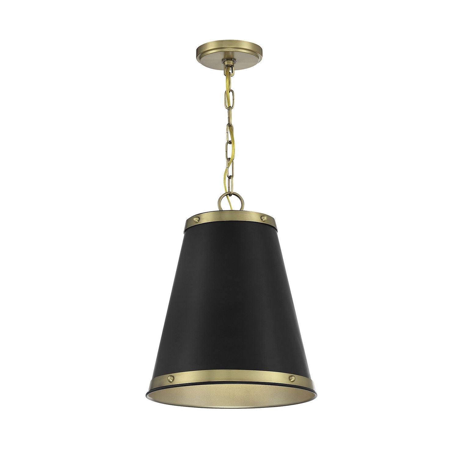 Meridian M7014MBKNB One Light Pendant in Matte Black with Natural Brass