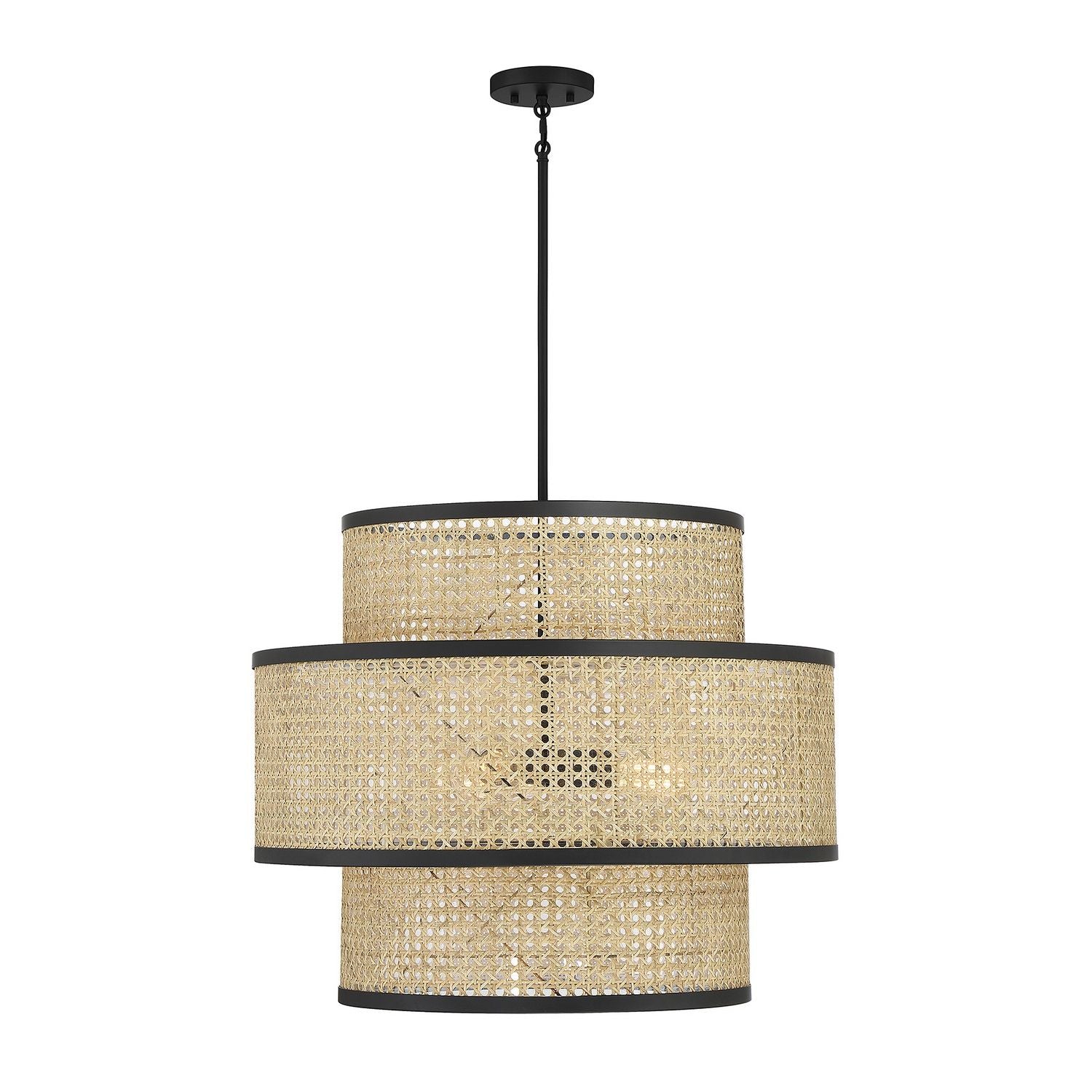 Meridian M7016MBK Three Light Pendant in Natural Cane with Matte Black