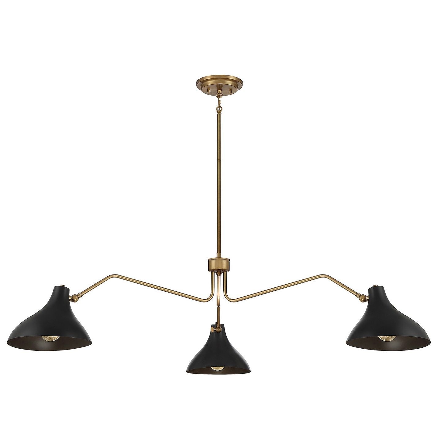 Meridian M7019MBKNB Three Light Pendant in Matte Black with Natural Brass