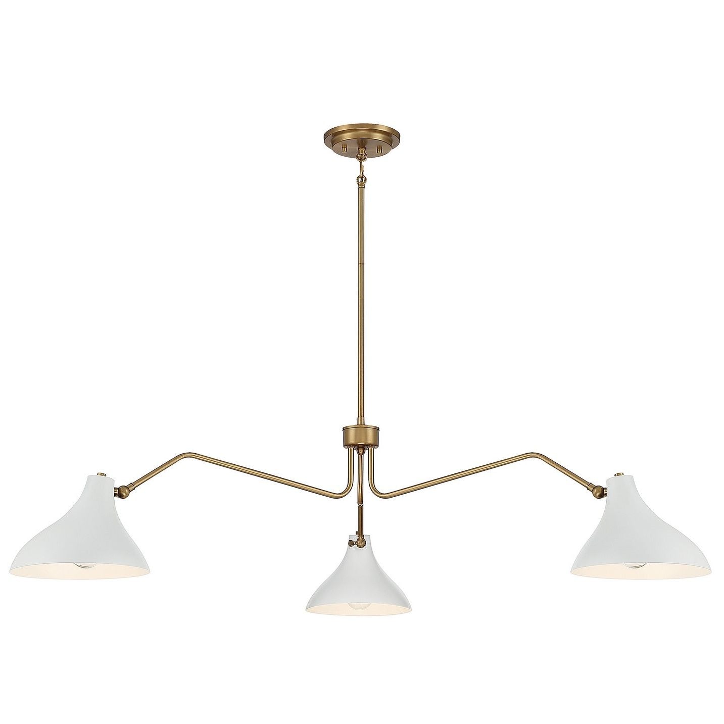 Meridian M7019WHNB Three Light Pendant in White with Natural Brass