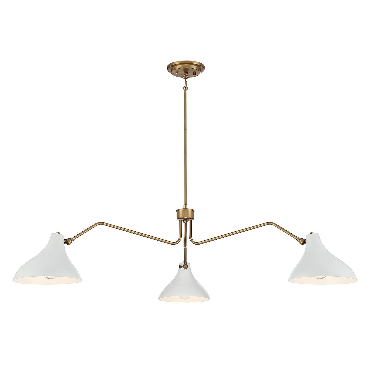 Meridian M7019WHNB Three Light Pendant in White with Natural Brass