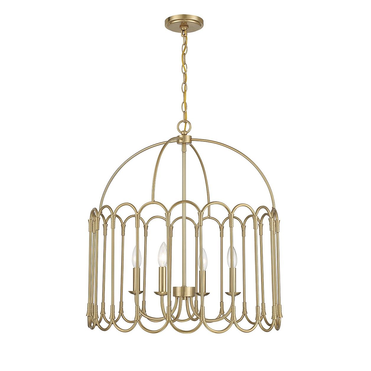 Meridian M7029NB Four Light Pendant in Natural Brass