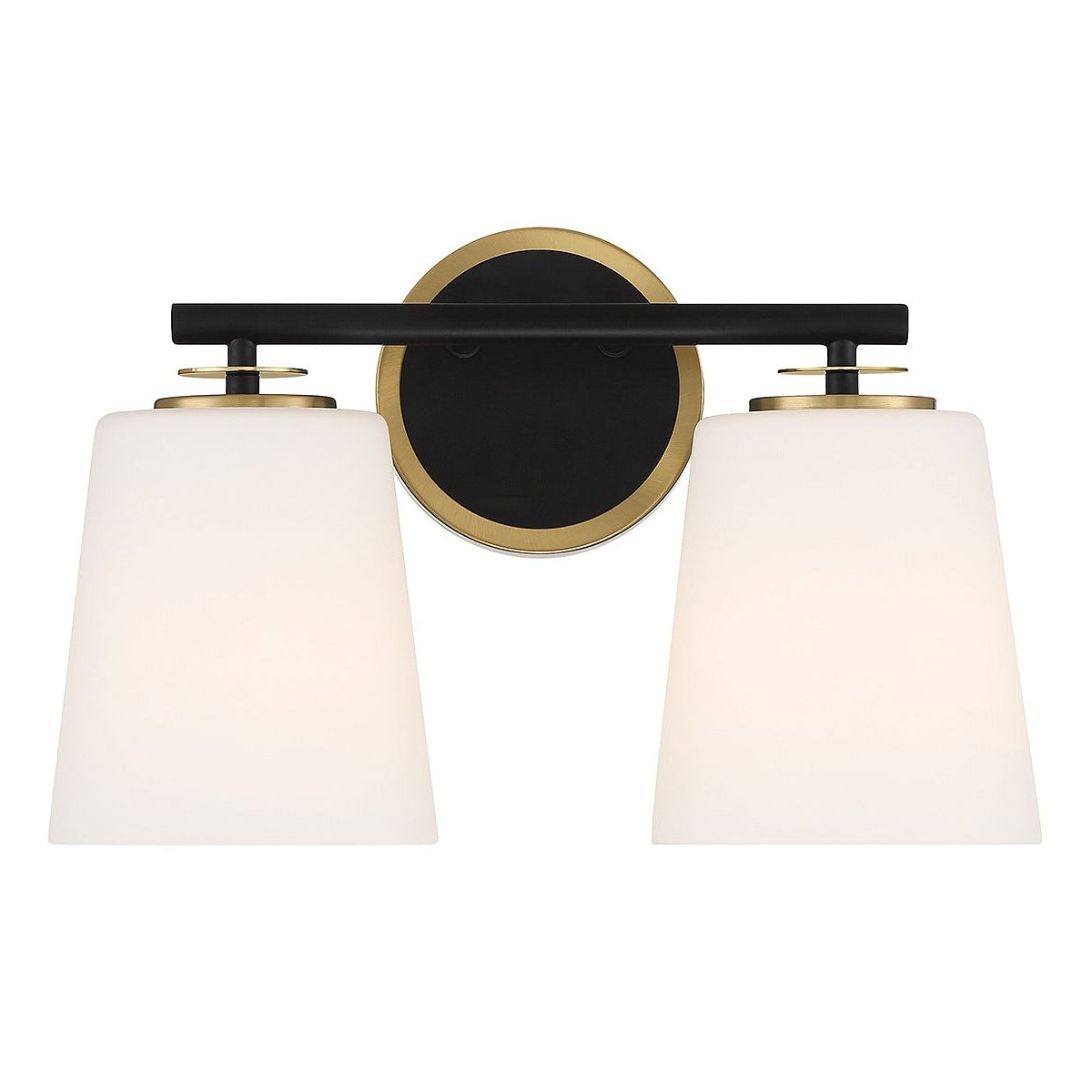 Meridian M80077MBKNB Two Light Bathroom Vanity in Matte Black and Natural Brass
