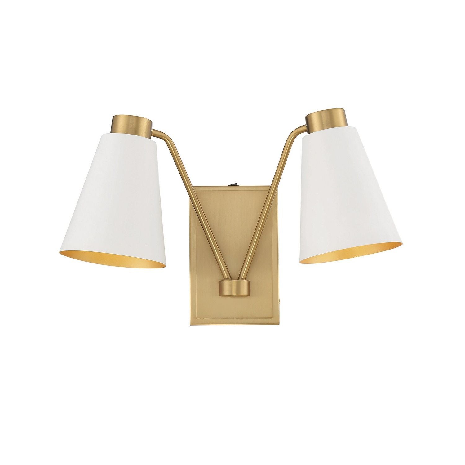 Meridian M90076WHNB Two Light Wall Sconce in White with Natural Brass