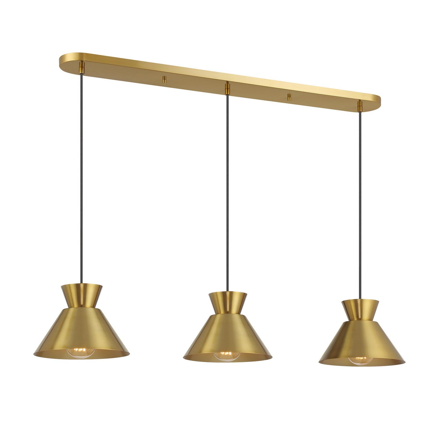 Meridian M100134NB Three Light Linear Chandelier in Natural Brass