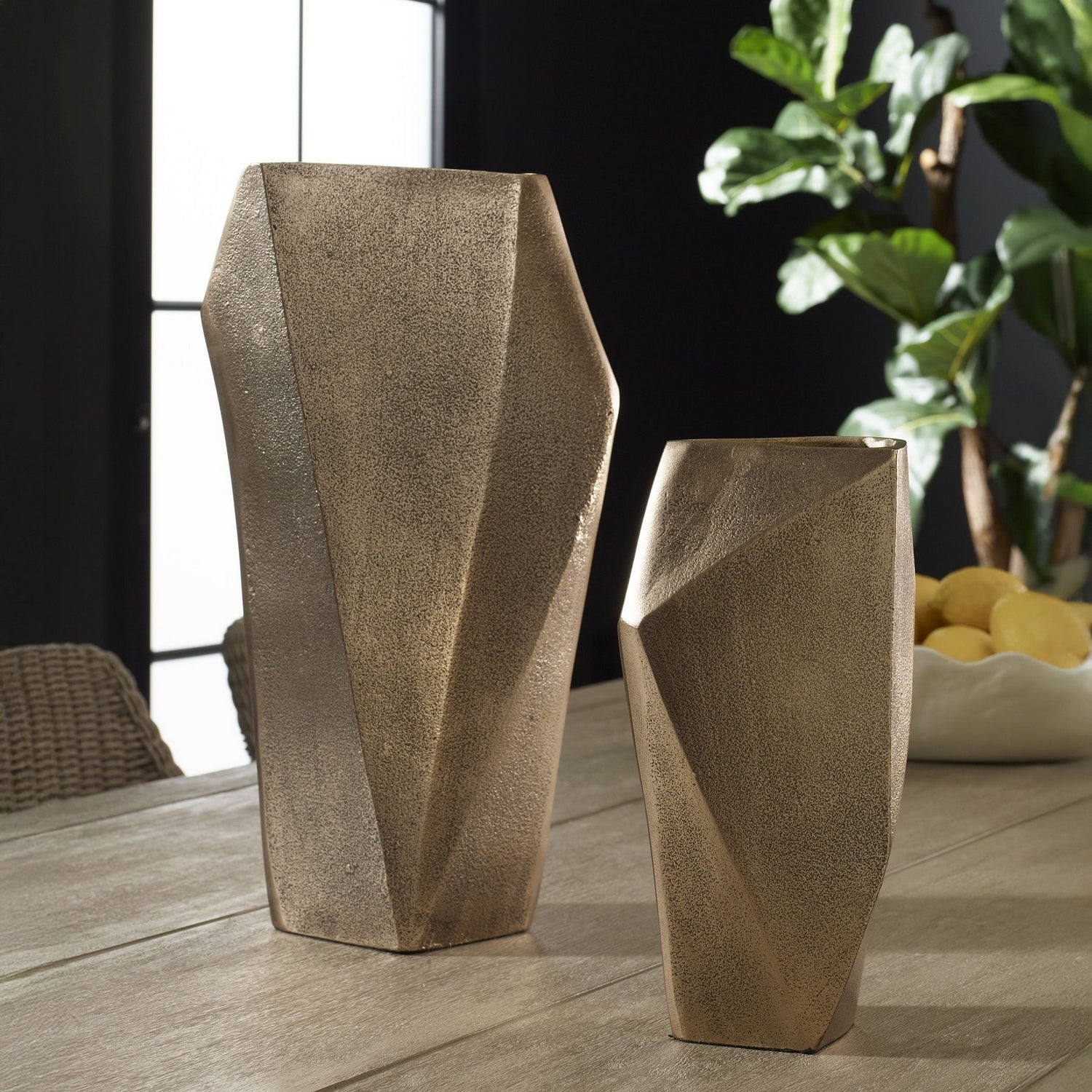 Uttermost - 18310 - Vases Set/2 - GeoForm - Antique Brass