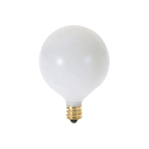 Satco Products - 25 Watt G16 1/2 Incandescent, Satin White, 2500 Average rated hours, 162 Lumens, Candelabra base, 130 Volt - A3925 - Canada Light Shop