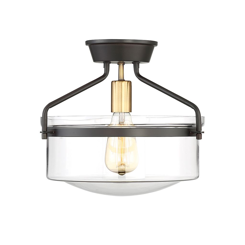 Meridian M60011ORBNB One Light Semi-Flush Mount in Oil Rubbed Bronze with Natural Brass