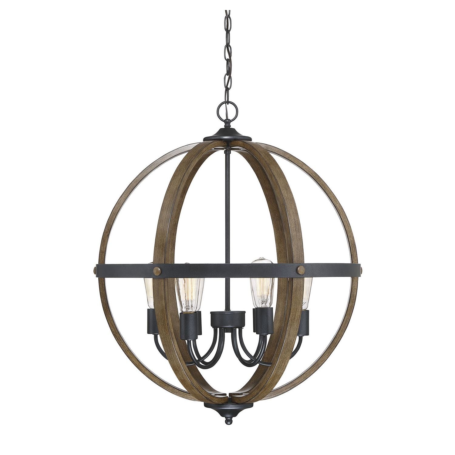 Meridian M70034WB Six Light Pendant in Wood with Black