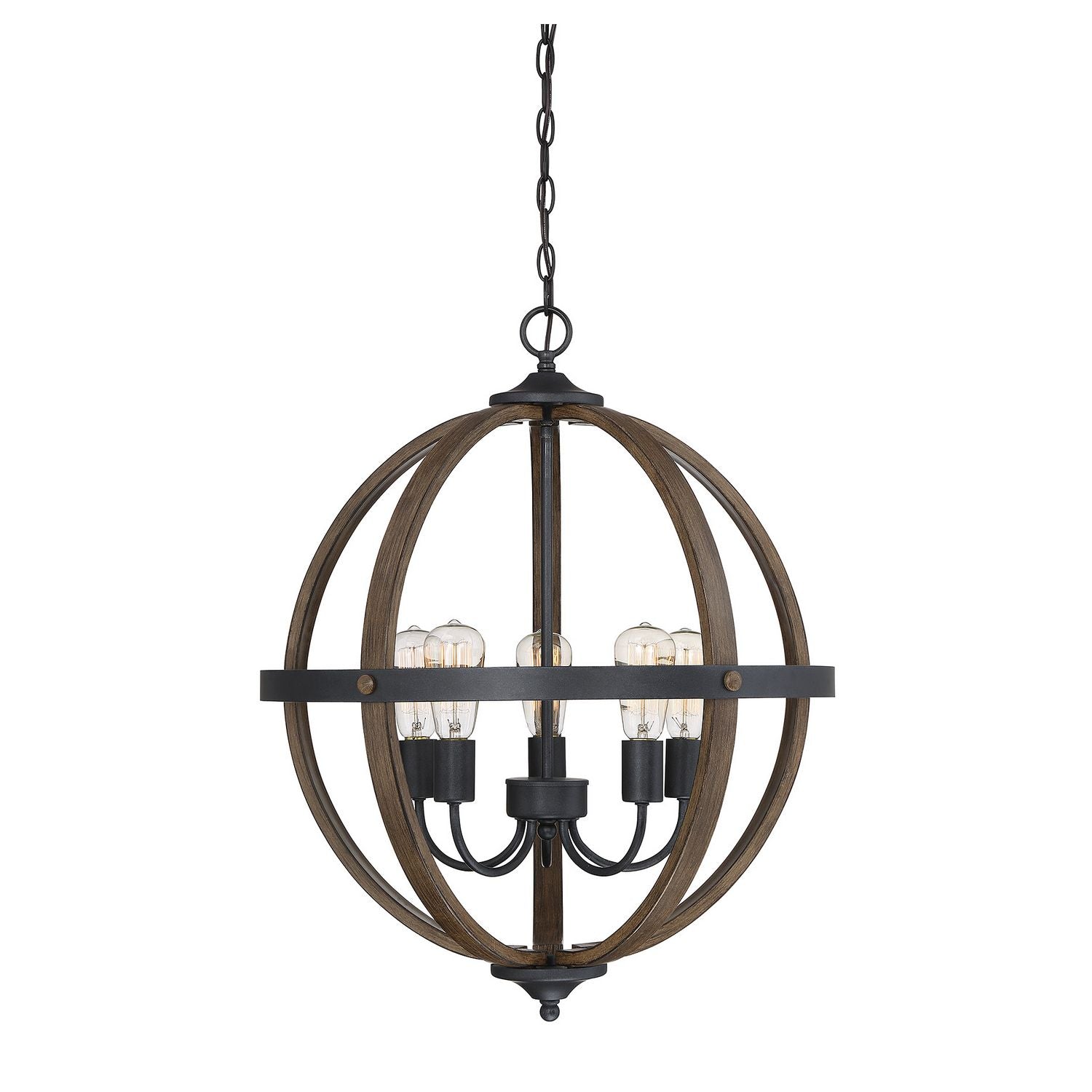Meridian M70041WB Five Light Chandelier in Wood with Black