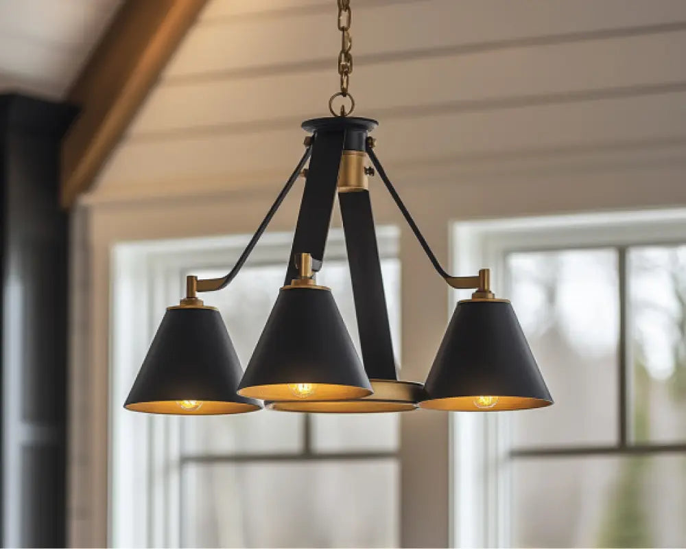 Black and gold 3-light modern chandelier