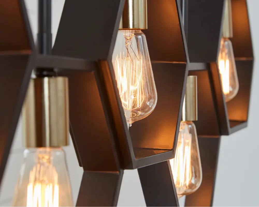 Hexagon pendant light with Edison bulbs
