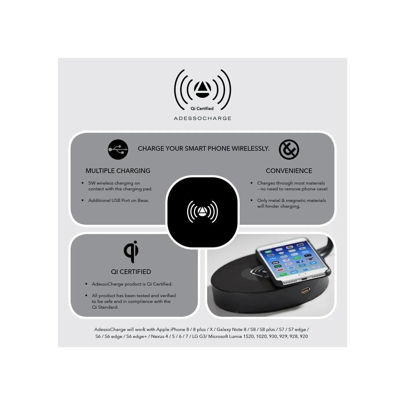 Adesso Home - Henry Floor Lamp w/ Wireless Charging Station - 3459-15 - Canada Light Shop