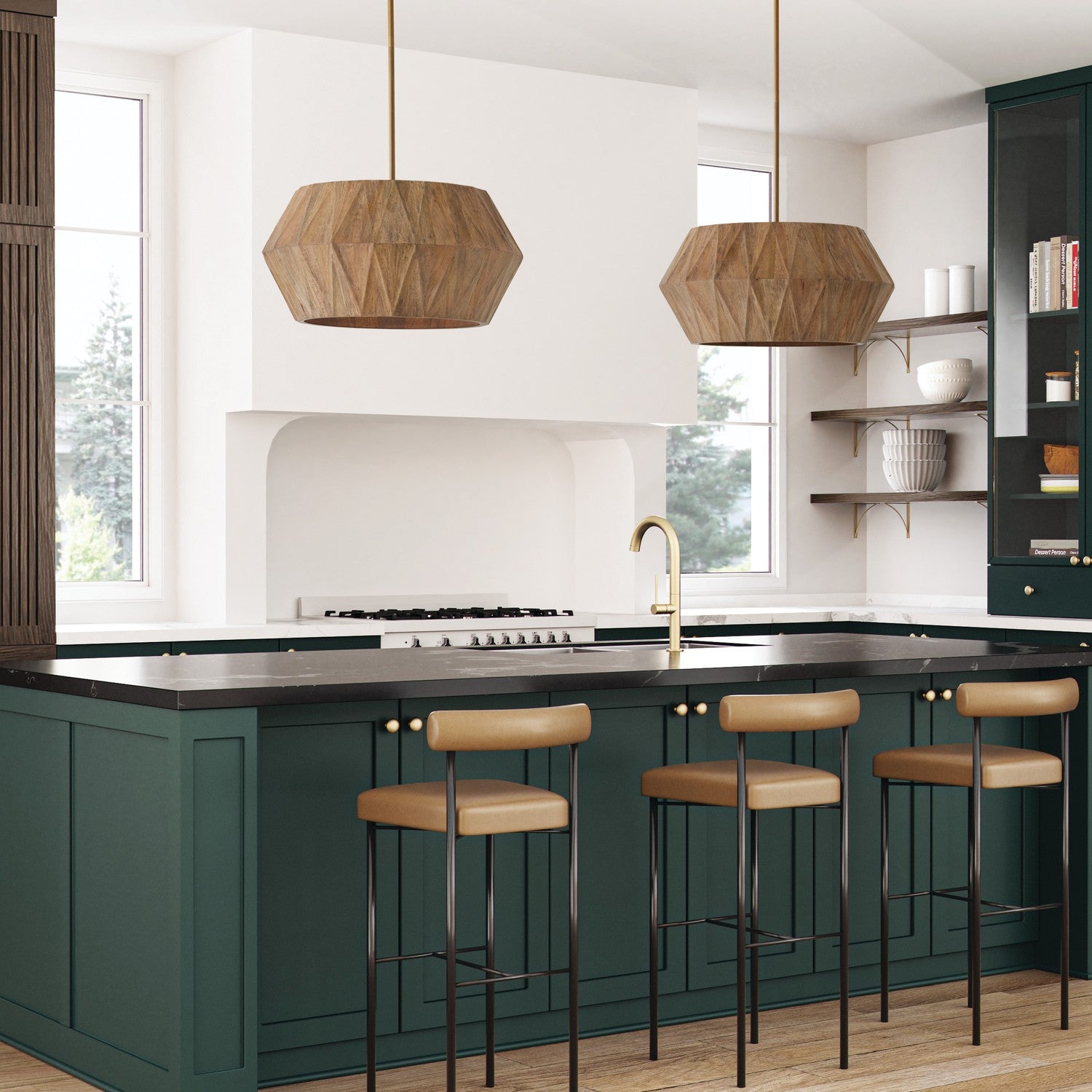 Capital Lighting - 351041LW - Four Light Pendant - Nadeau - Light Wood and Patinaed Brass