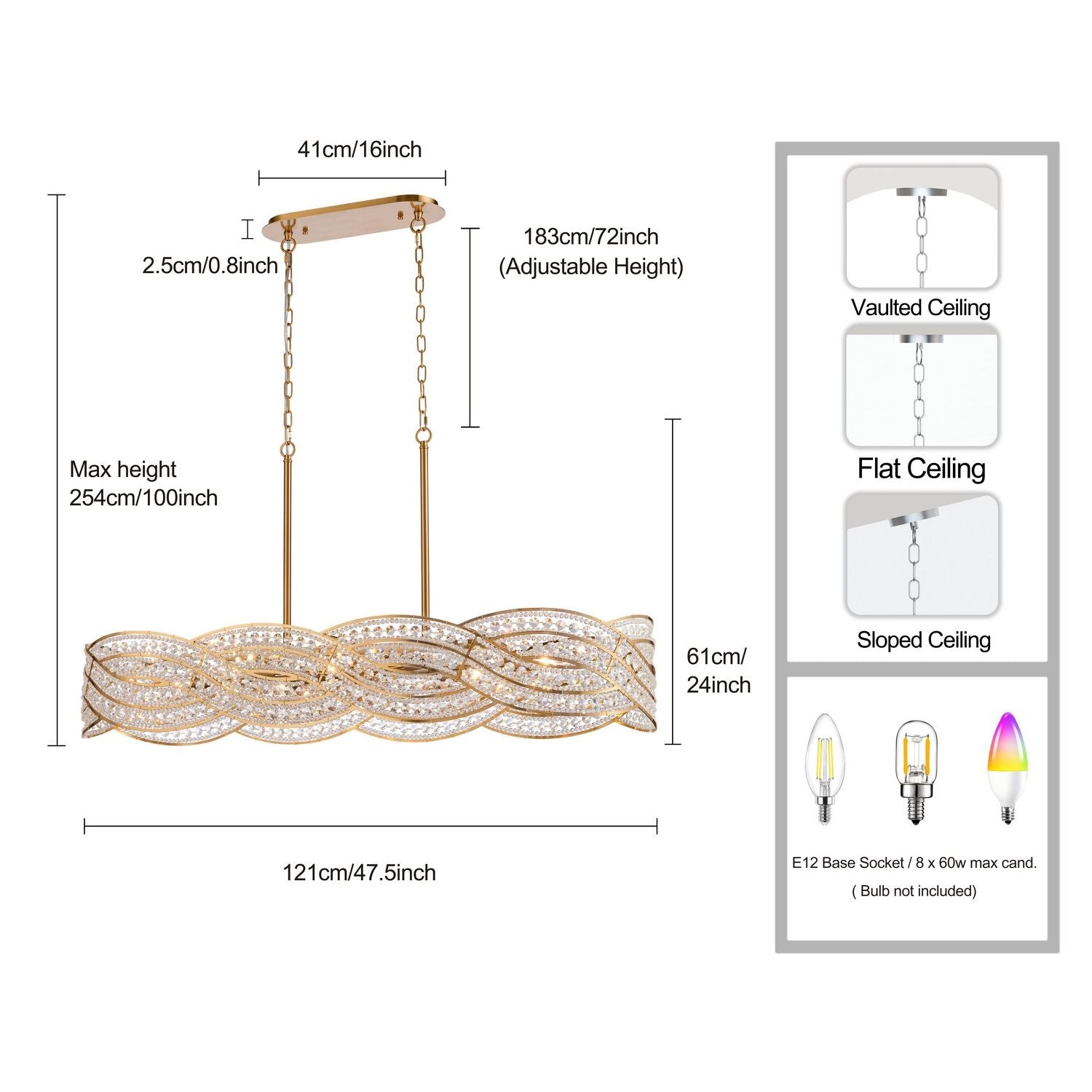 Arabela Lighting - 85234-8 - Eight Light Linear Chandelier - Anastasia - Lacquered Gold