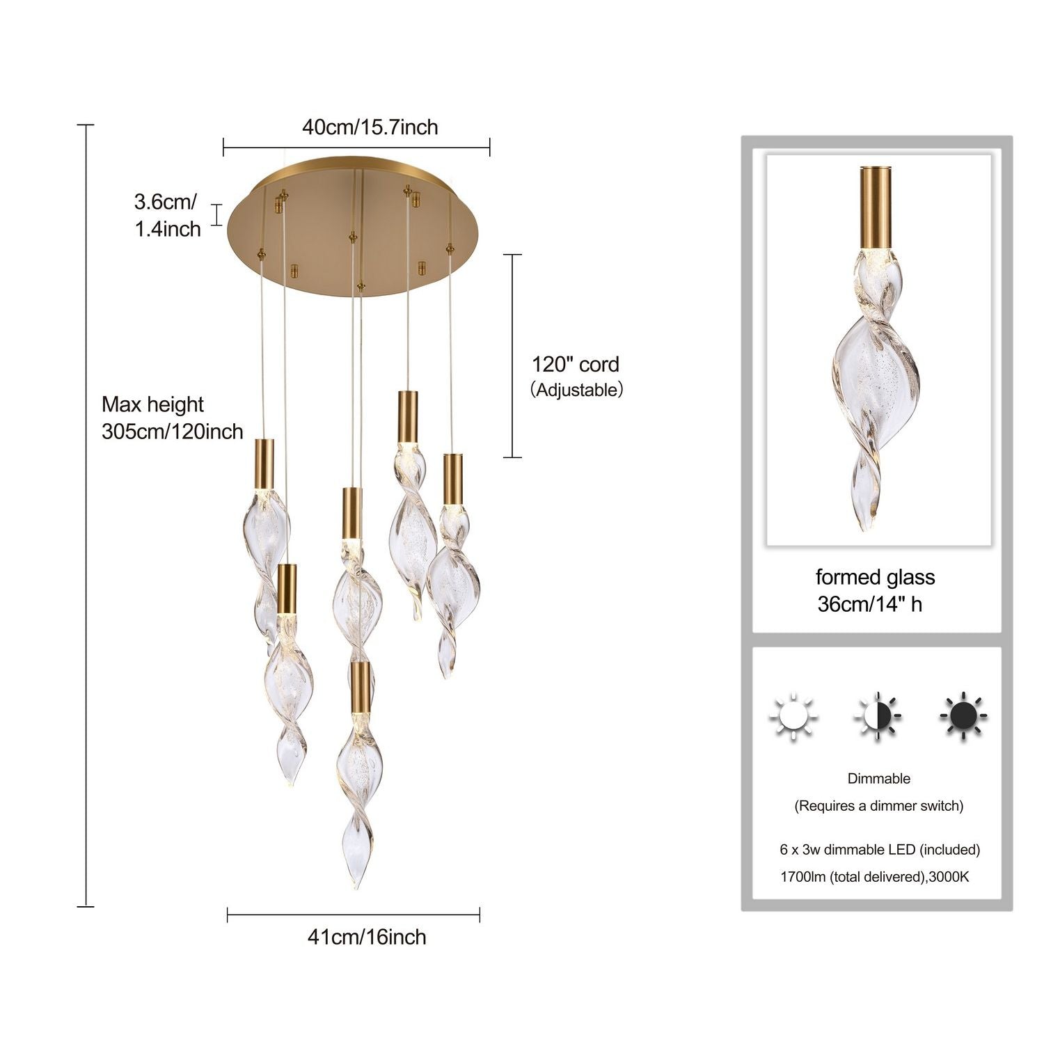 Arabela Lighting - 85213-6 - LED Pendant - Aurora - Natural Brass