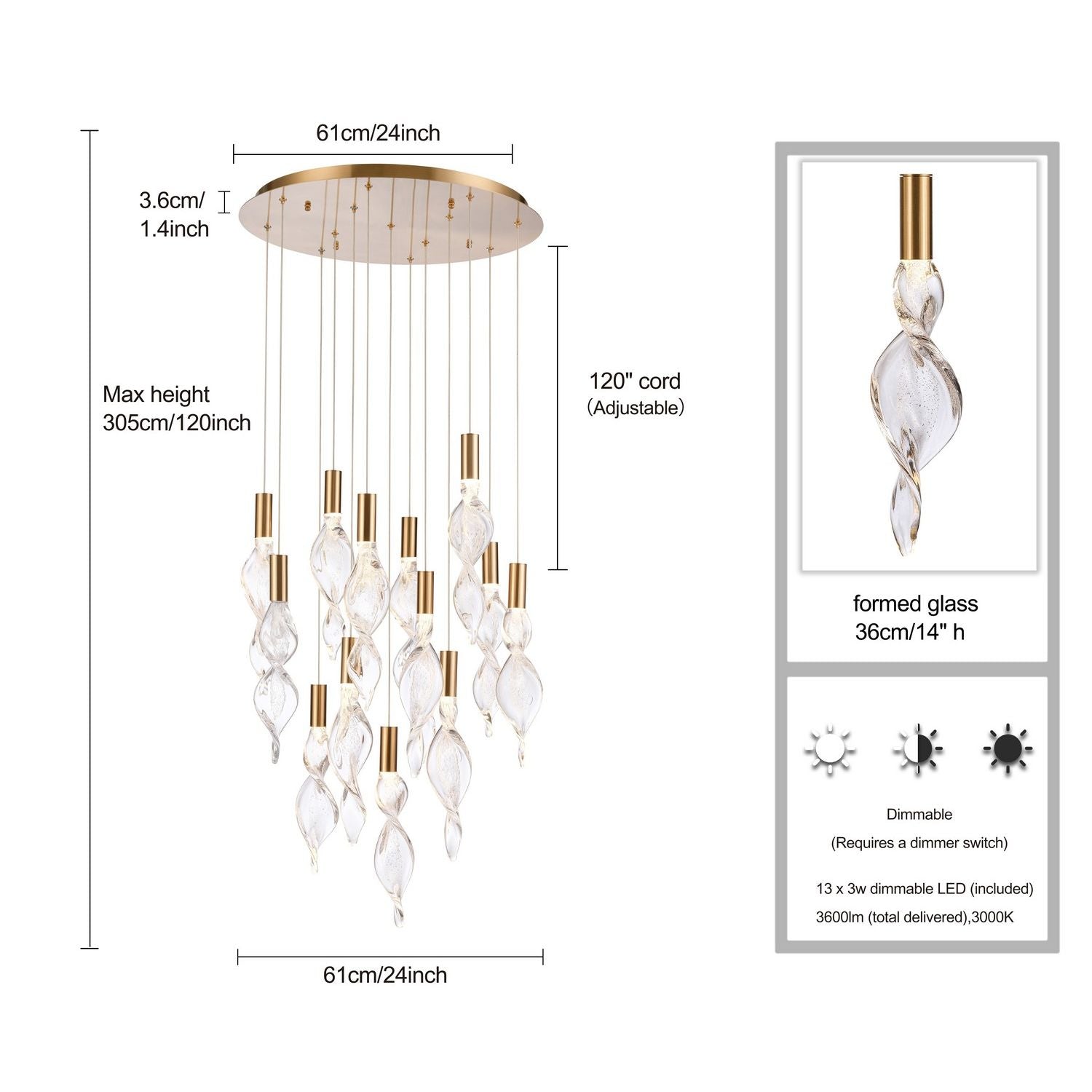 Arabela Lighting - 85214-13 - LED Pendant - Aurora - Natural Brass