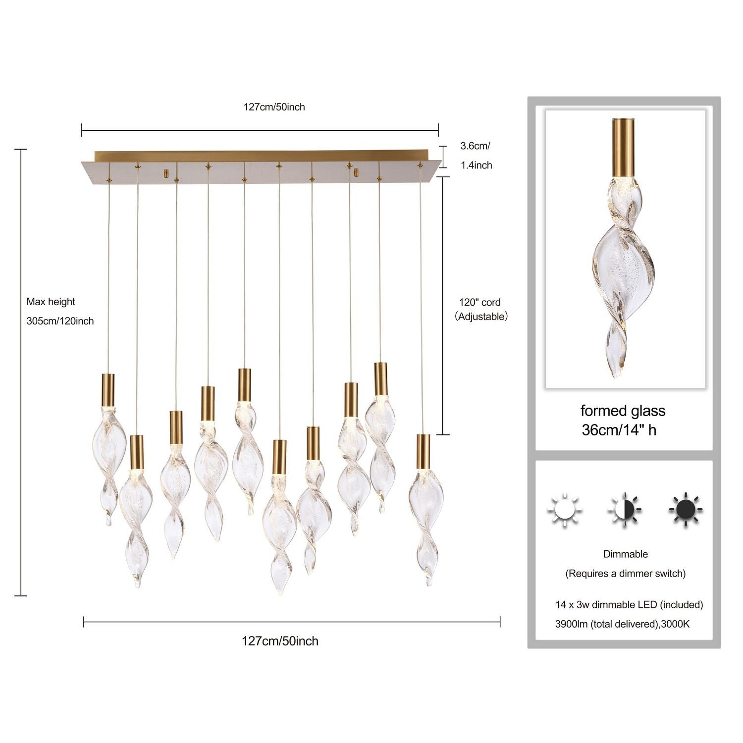 Arabela Lighting - 85216-14 - LED Linear Pendant - Aurora - Natural Brass