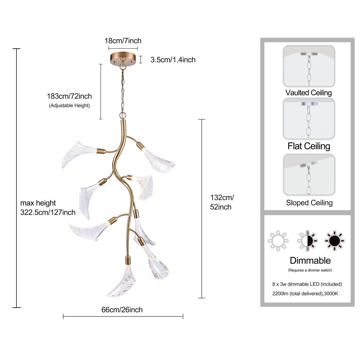 Arabela Lighting - 85192-8 - LED Chandelier - Calla - Natural Brass