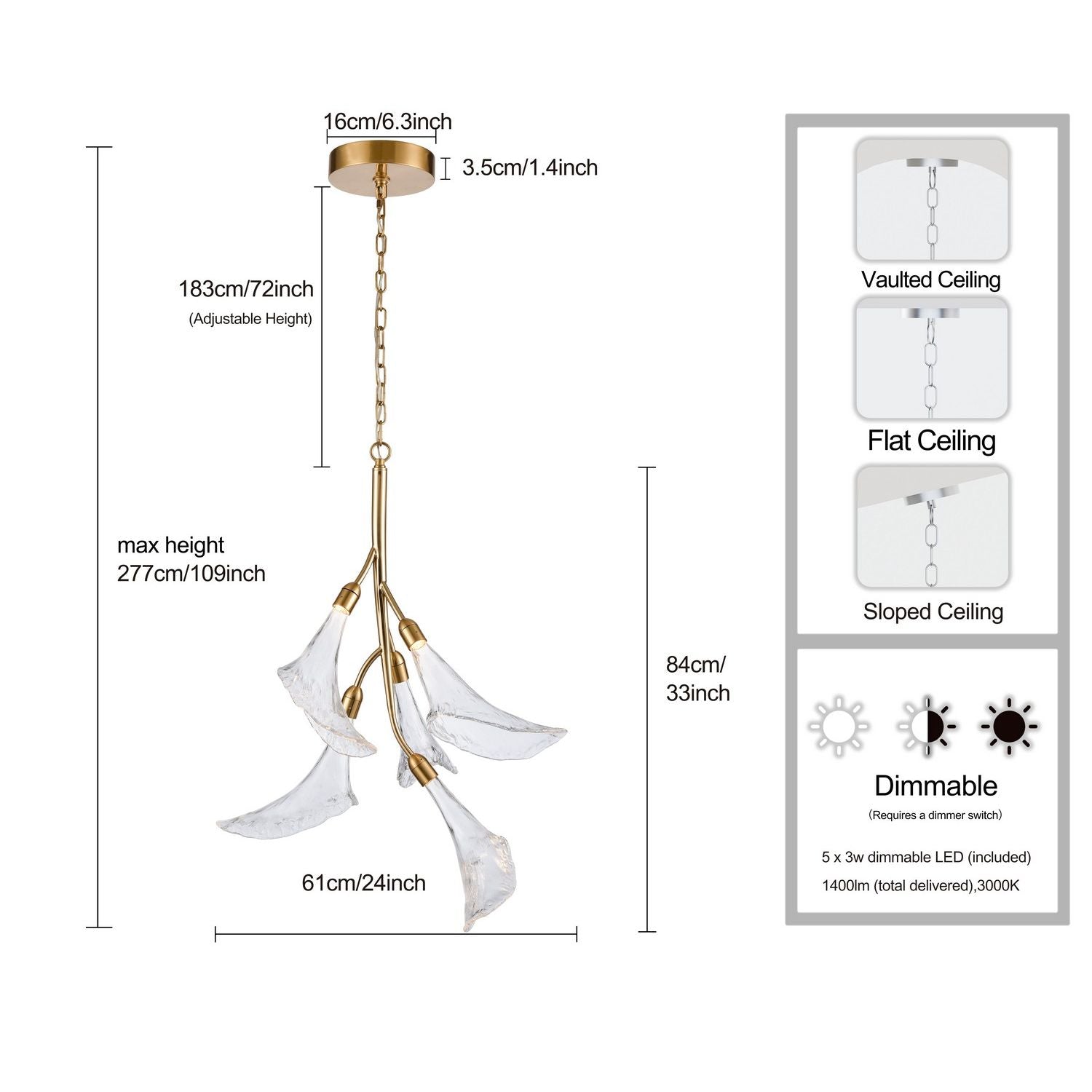 Arabela Lighting - 85193-5 - LED Chandelier - Calla - Natural Brass